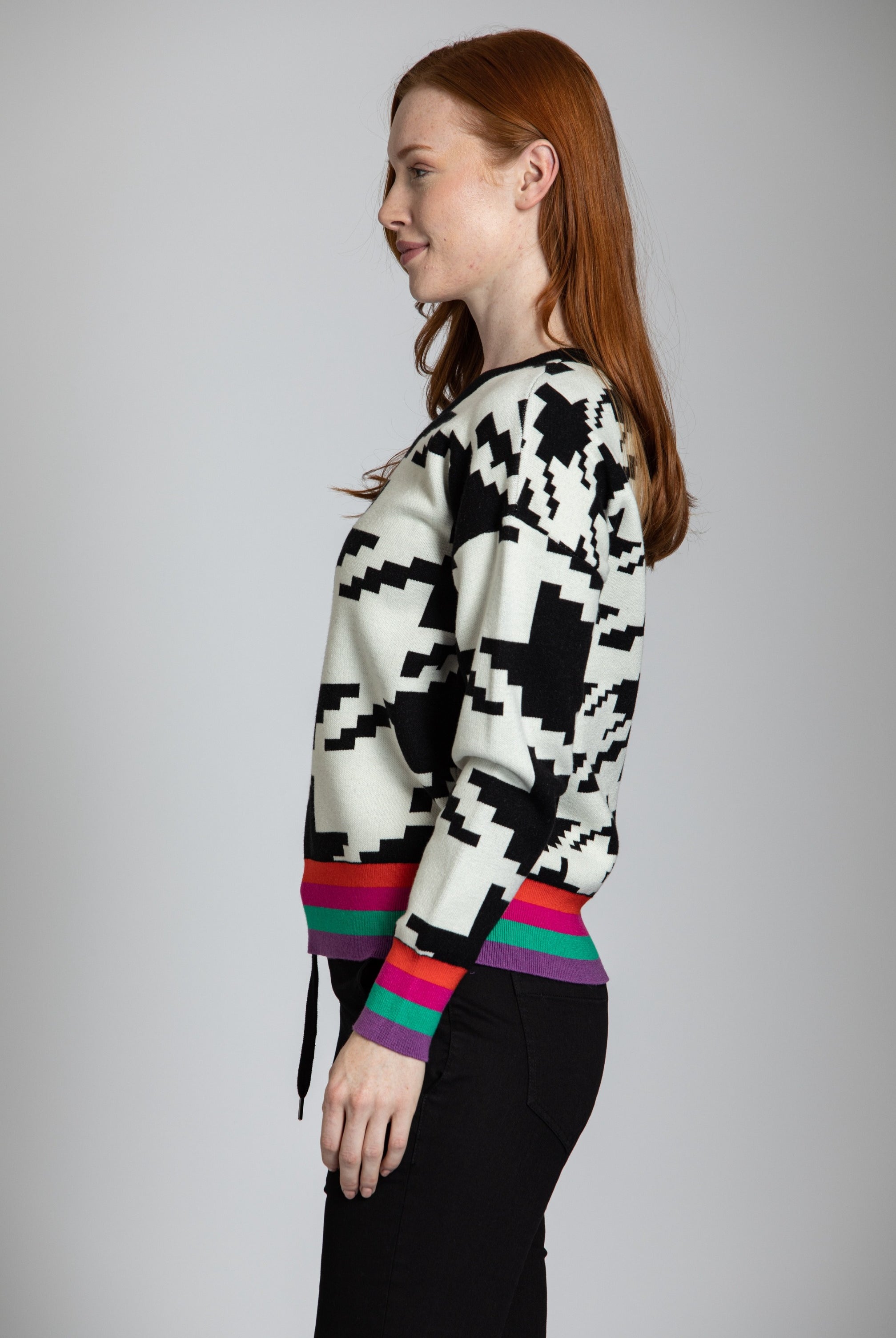 Houndstooth Pattern Pullover With Color Band APNY