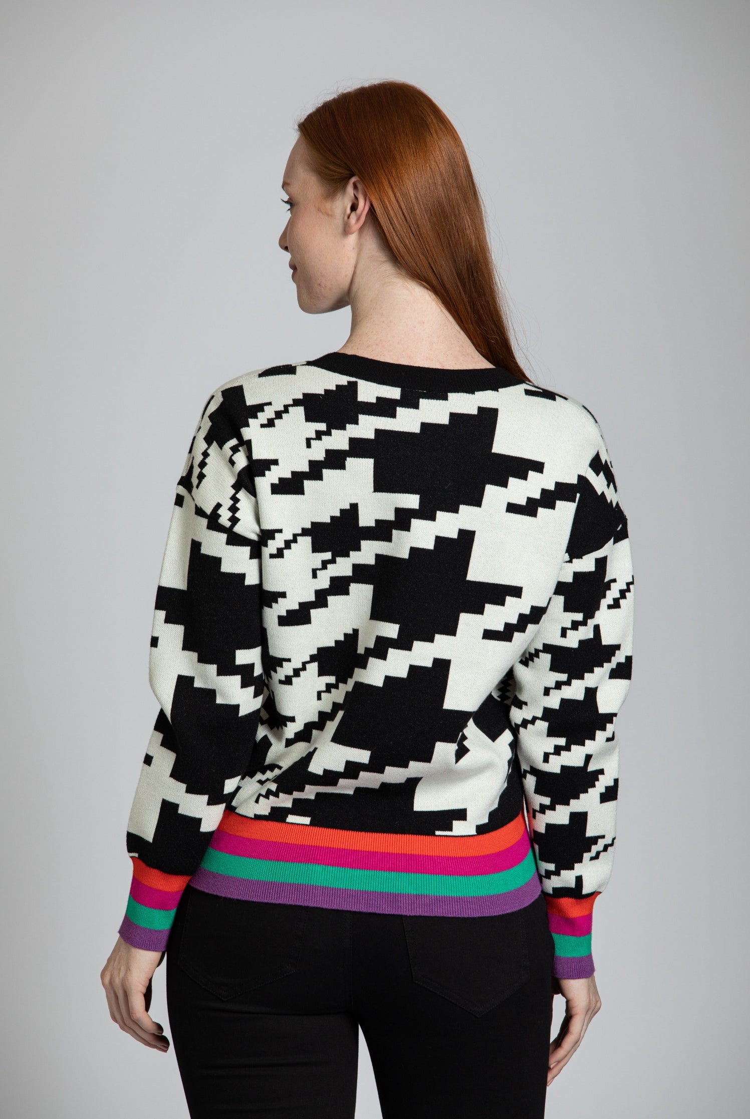 Houndstooth Pattern Pullover With Color Band APNY