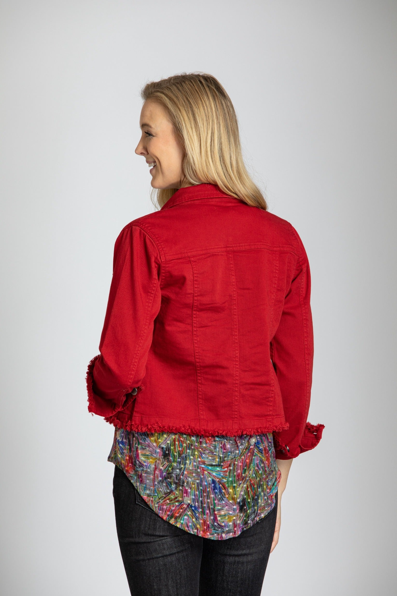 Jean Jacket With Frayed Detail RED Back APNY