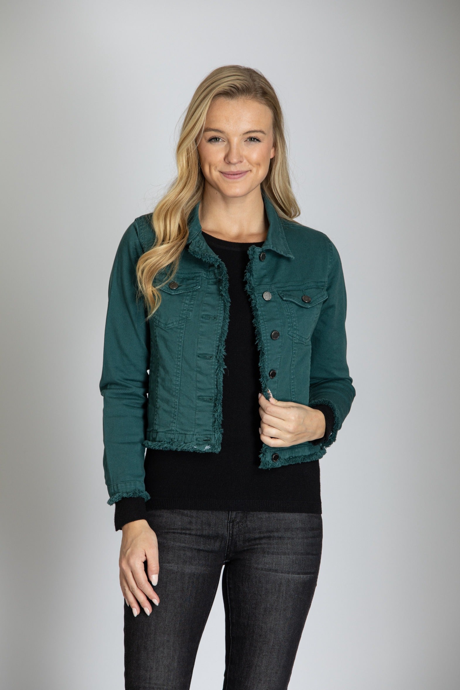 Jean Jacket With Frayed Detail Sagebrush Green Front-1 APNY