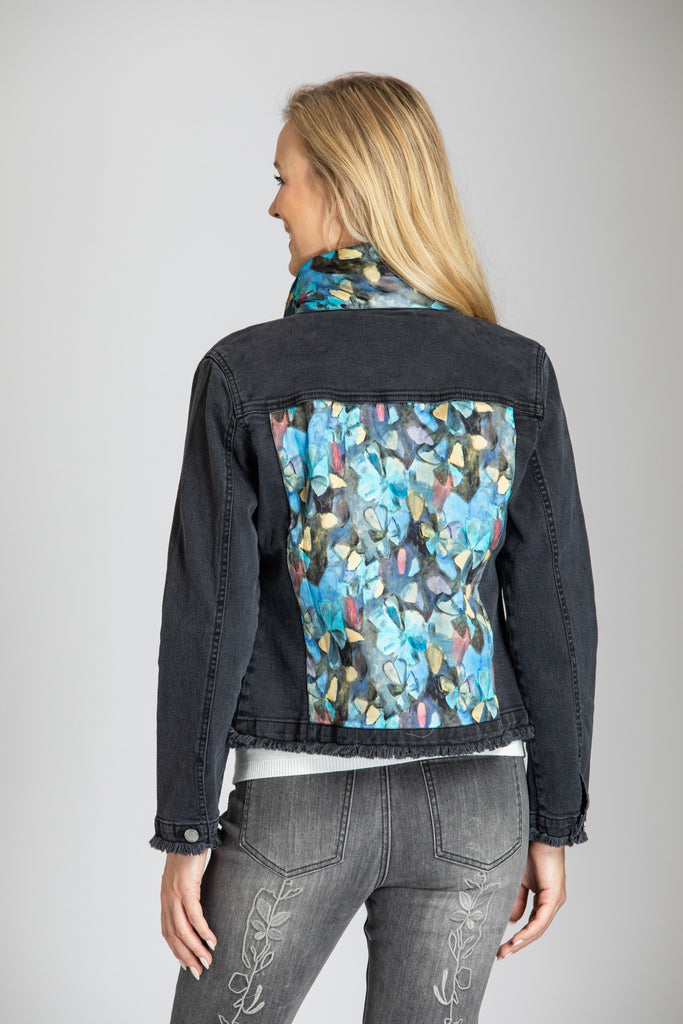 Jean Jacket With Watercolor Floral Print Back APNY