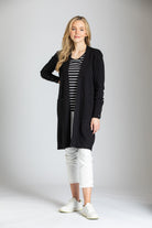 Open Front Cardigan With Button Detail - Black APNY