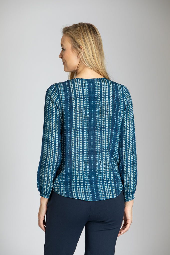 Ikat Stripe Print - V-neck Tie Front Top APNY