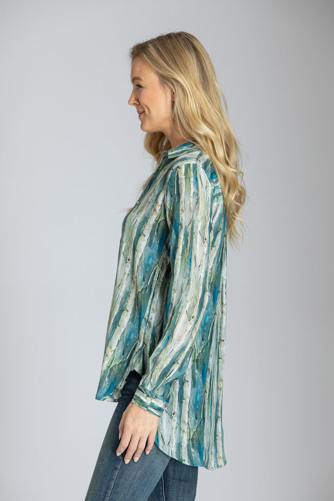 Birch Tree Branch Print - Half Button-up Pullover Tunic APNY