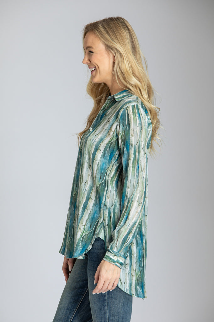 Birch Tree Branch Print - Half Button-up Pullover Tunic APNY