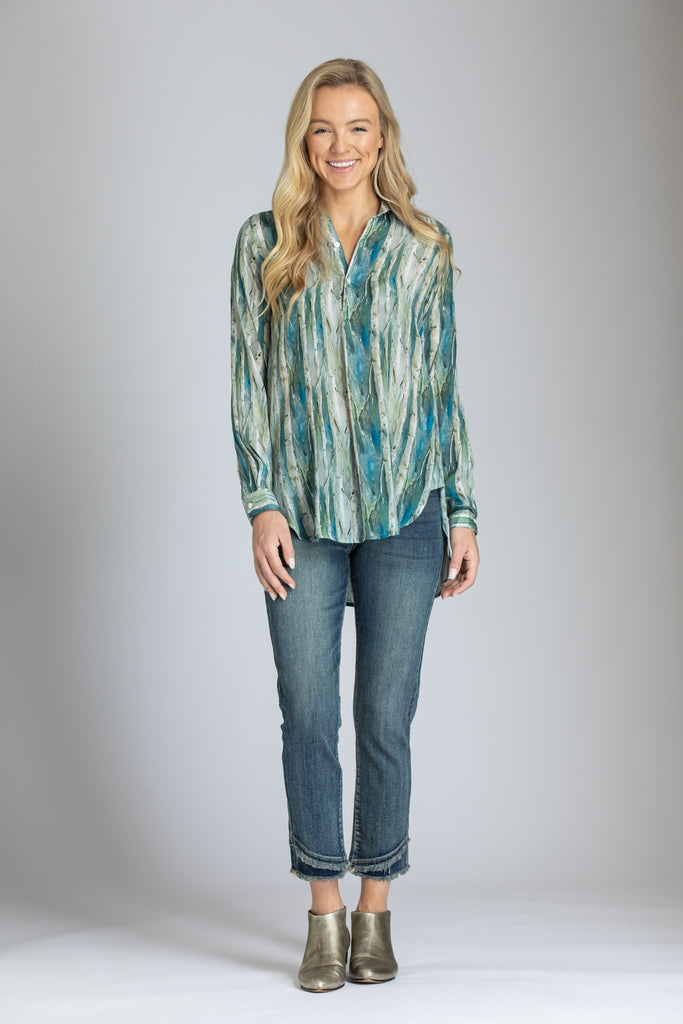 Birch Tree Branch Print - Half Button-up Pullover Tunic APNY
