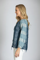 Block Printed Peasant Top With Fringed Detail APNY