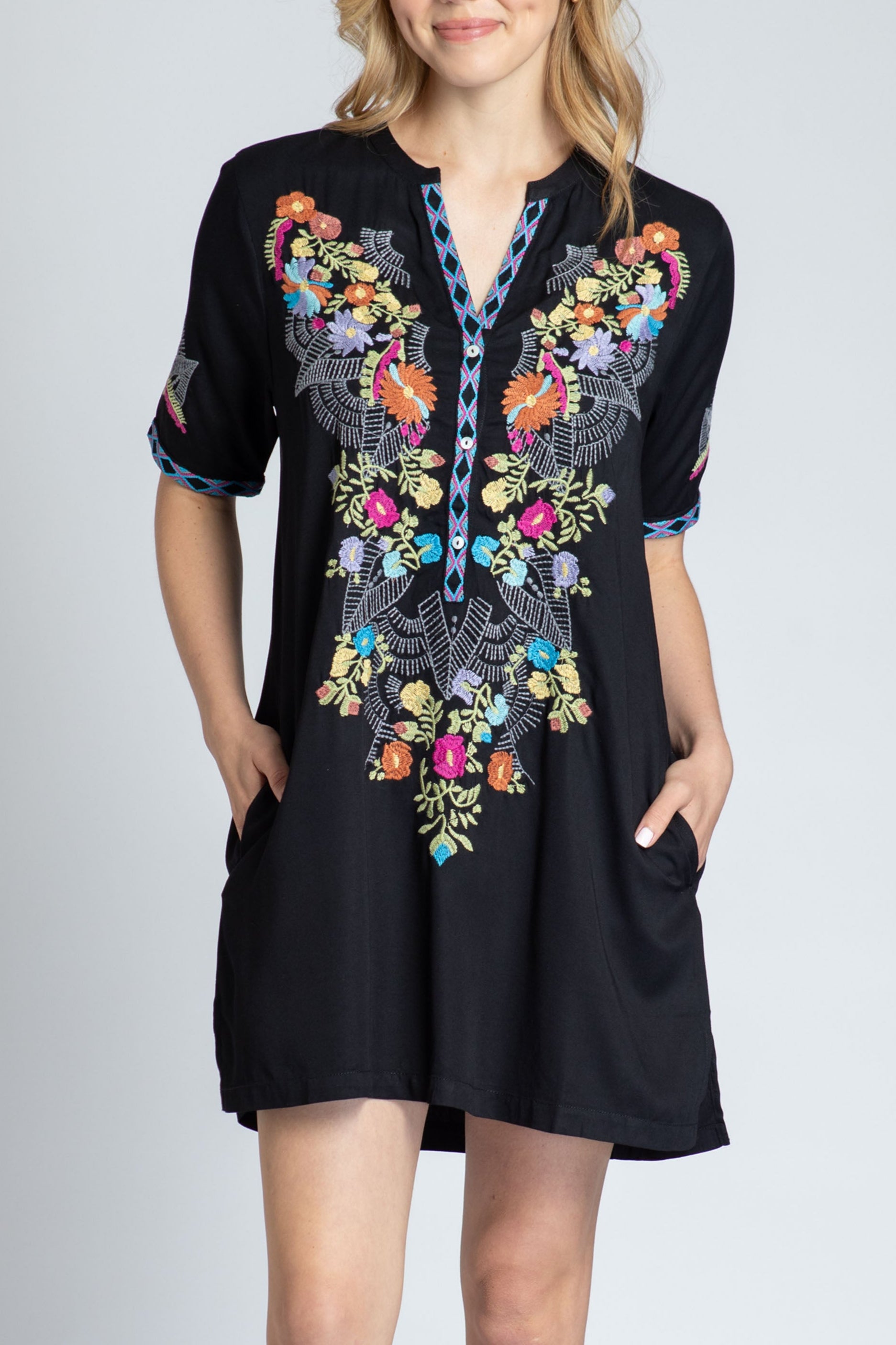  Asian Inspired Split Neck Dress