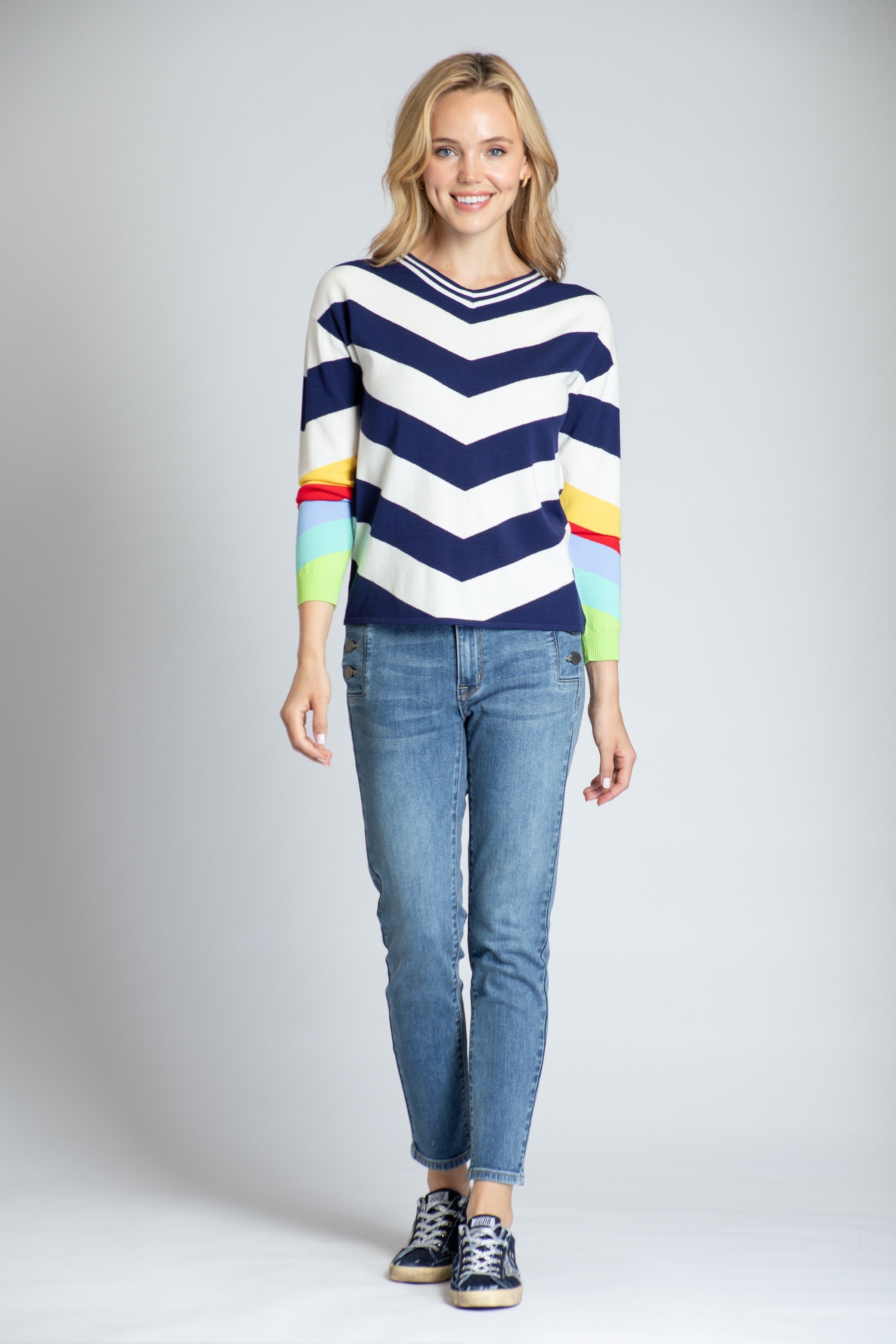 Chevron Pull Over With Rainbow Cuffs