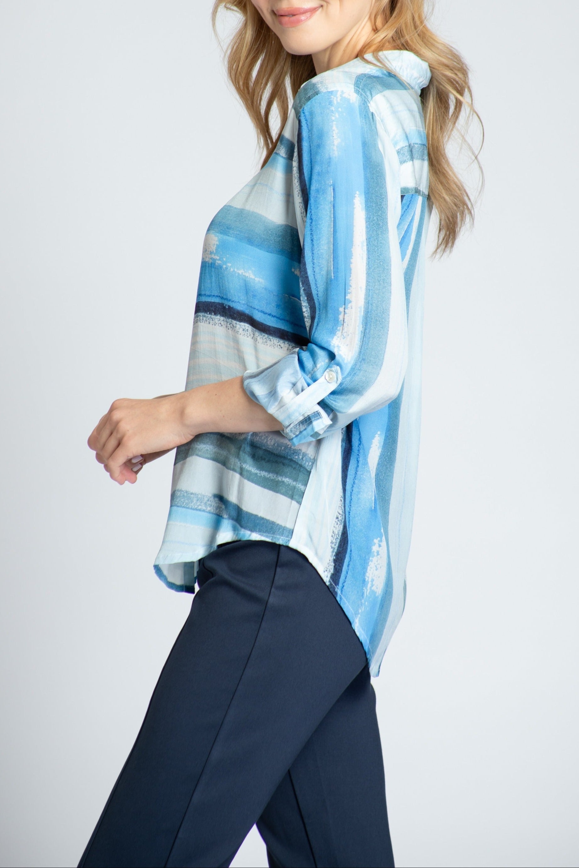 Ocean Stripe - Button-up With Roll-up Sleeve