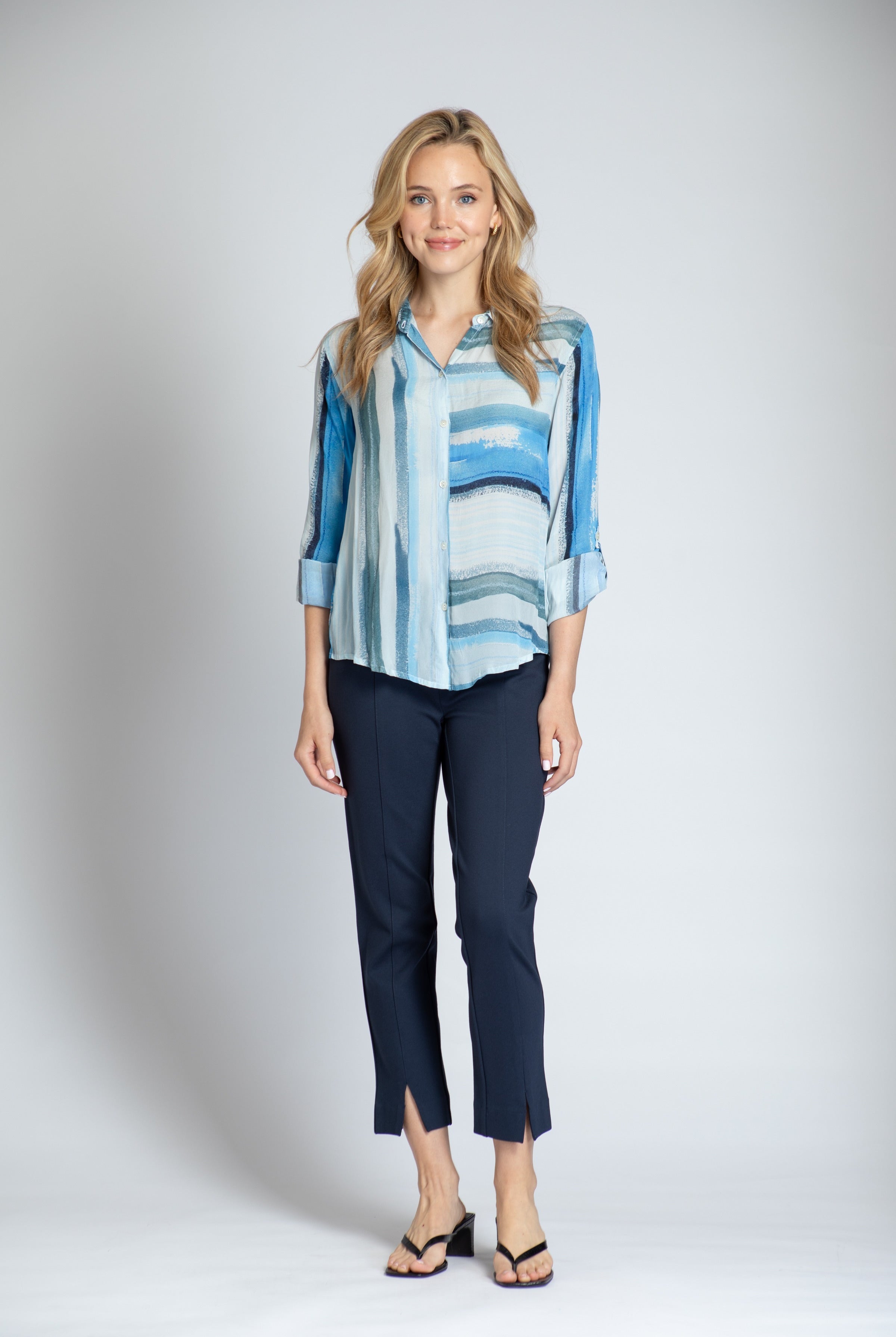 Ocean Stripe - Button-up With Roll-up Sleeve