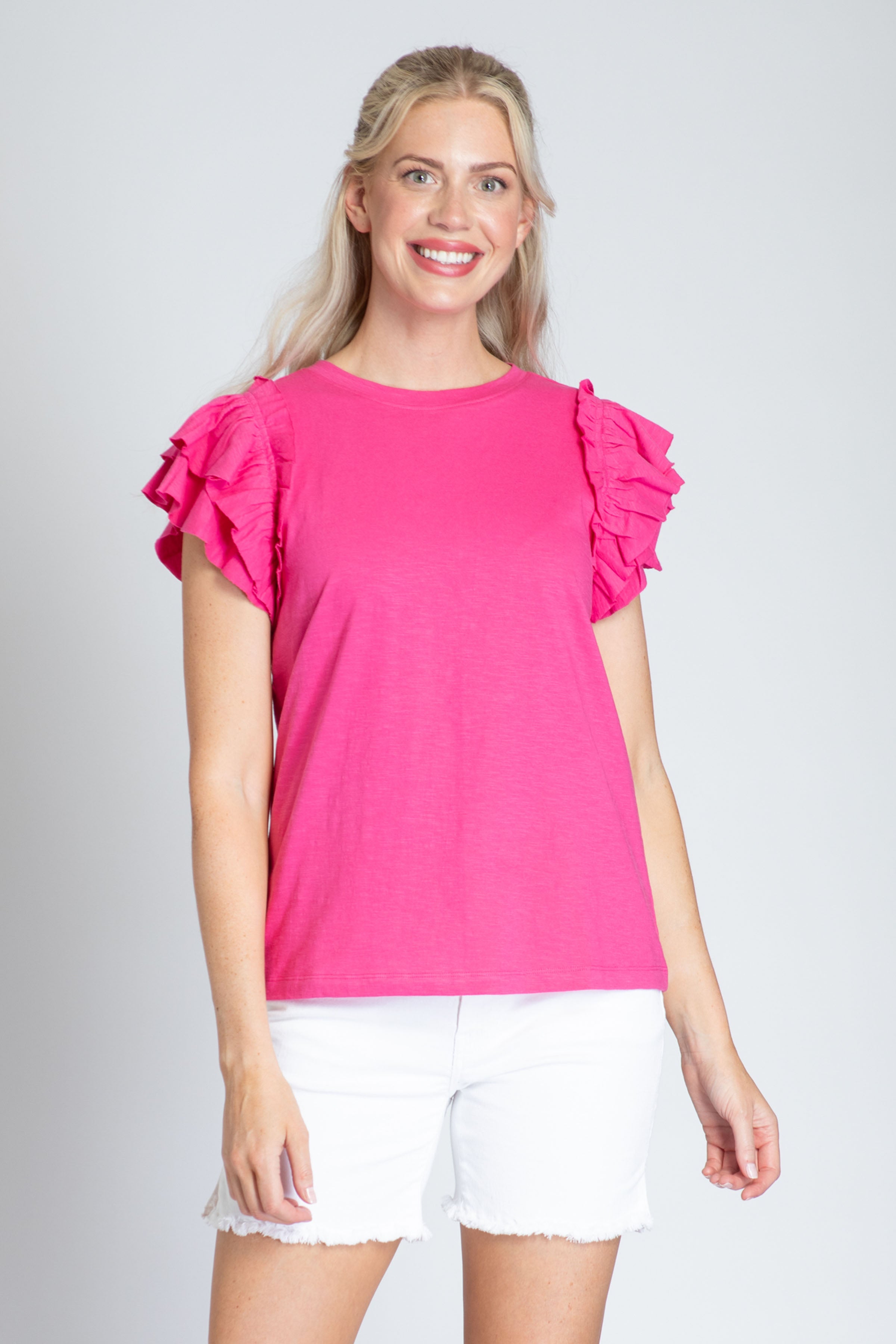 Ruffle Cap Sleeve Tee APNY Pink Xs