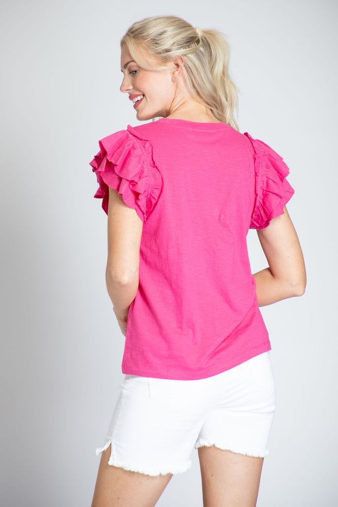 Ruffle Cap Sleeve Tee Pink Back APNY