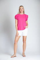 Ruffle Cap Sleeve Tee Pink Full