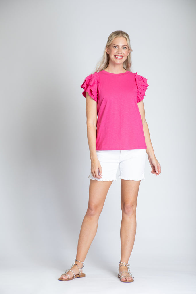 Ruffle Cap Sleeve Tee Pink Full-1 APNY