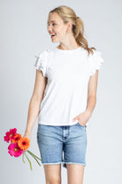 Ruffle Cap Sleeve Tee White Front Side APNY