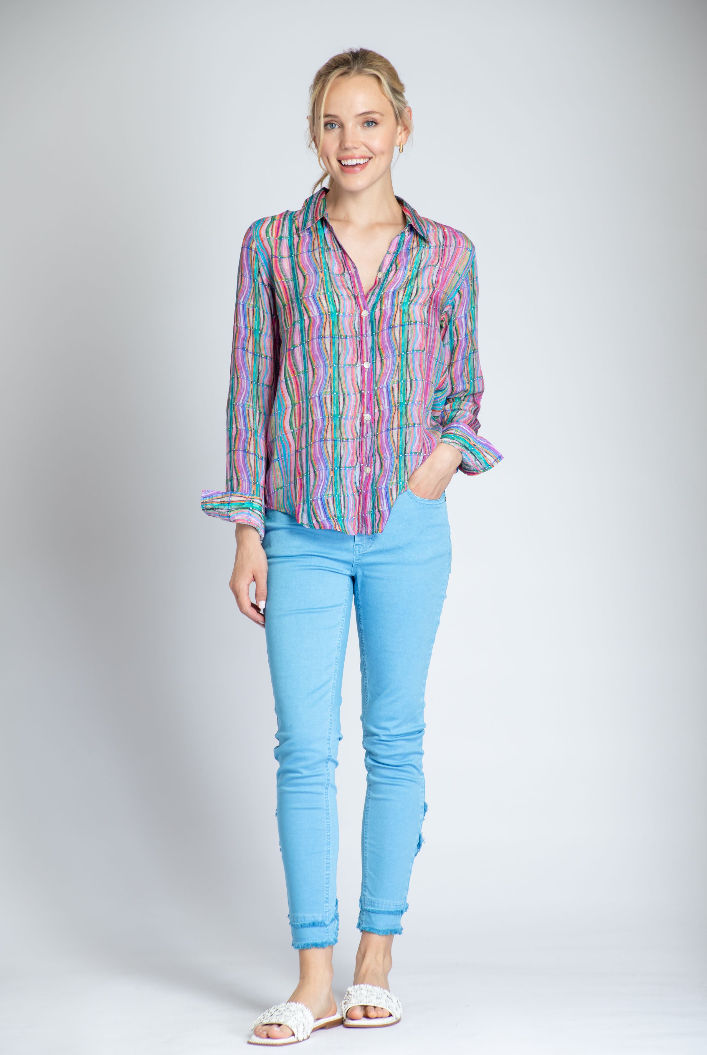  Colorful Waves - Button-up With Roll-up Sleeve