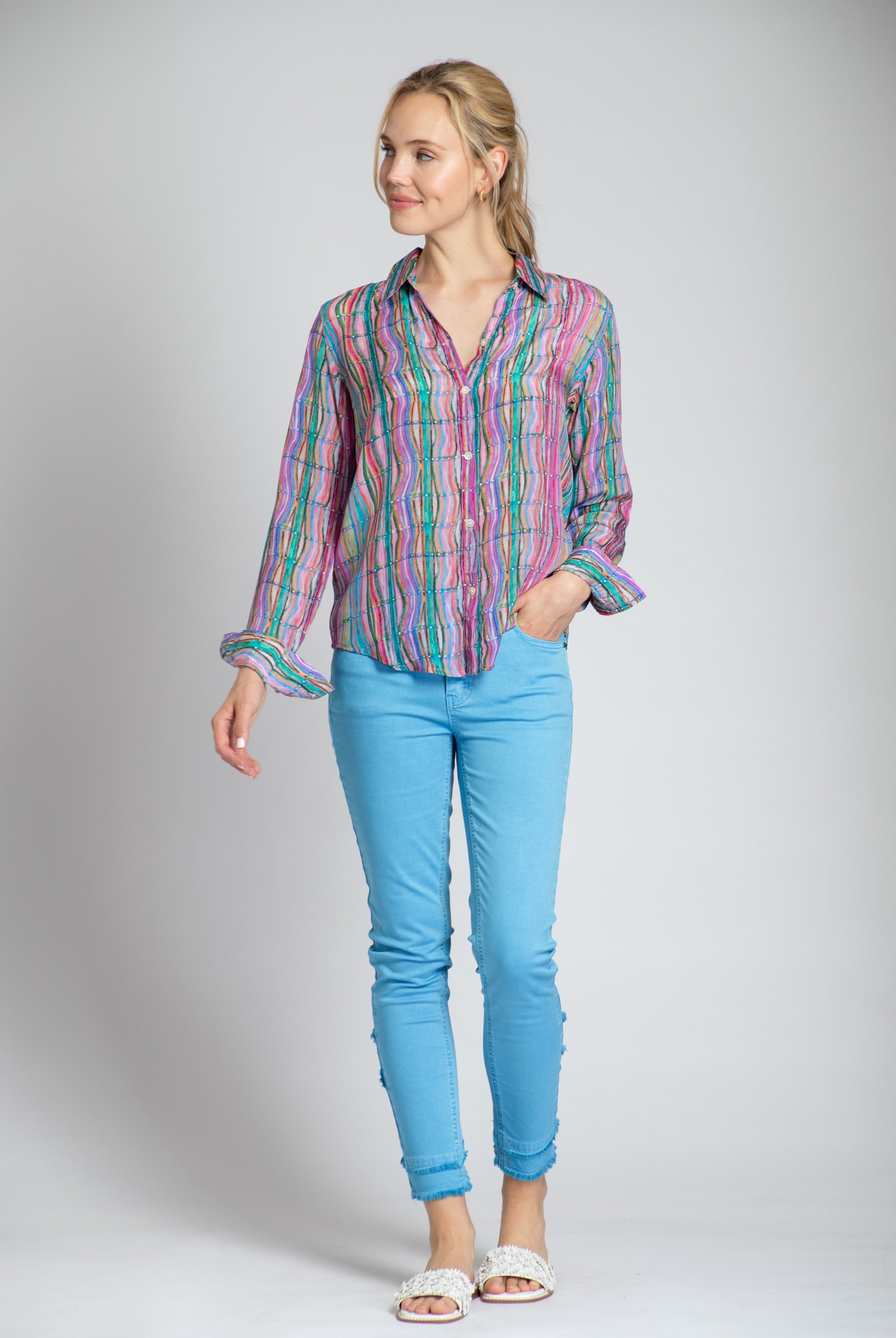  Colorful Waves - Button-up With Roll-up Sleeve