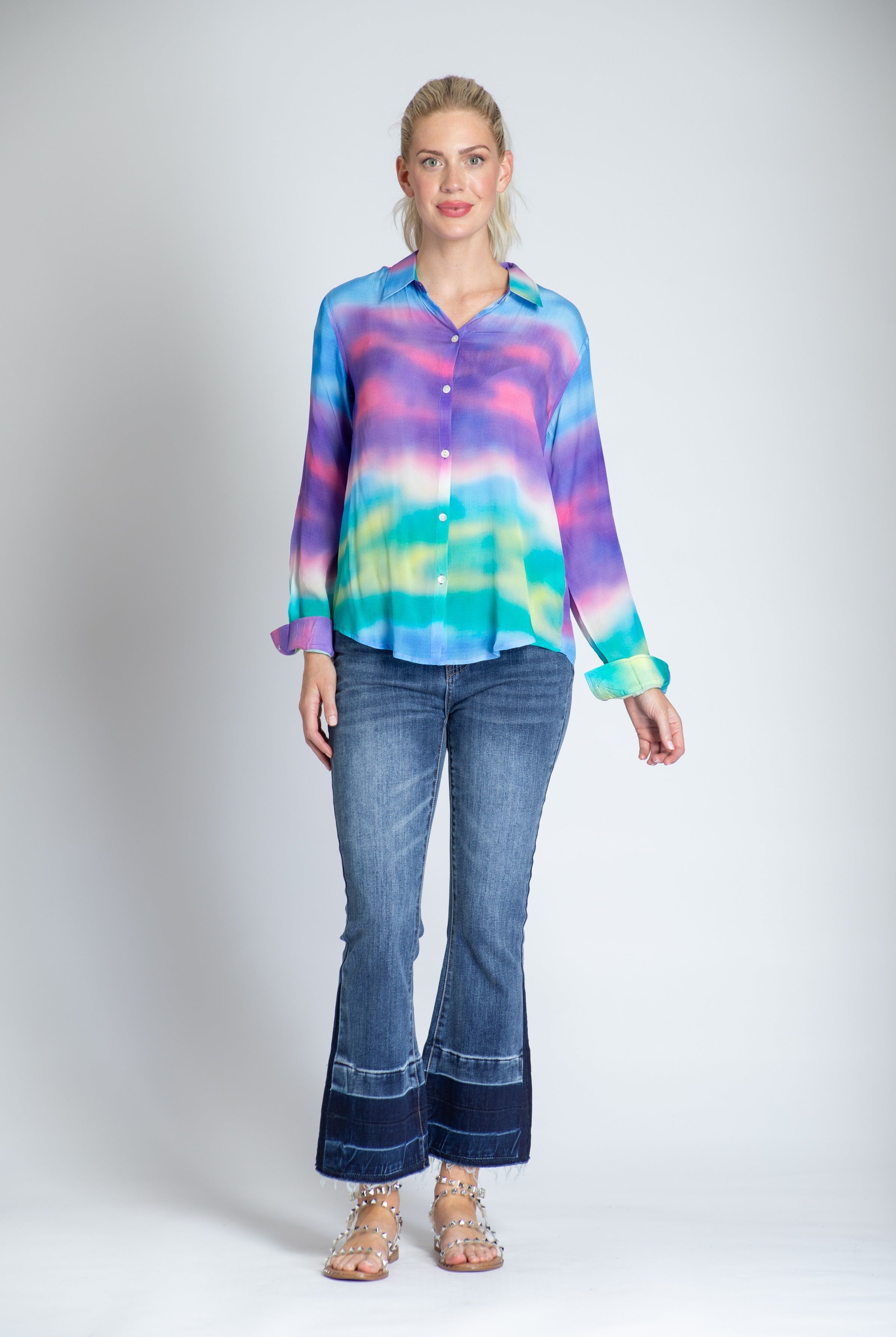 Colorful Ombre Print - Button-up With Roll-up Sleeve