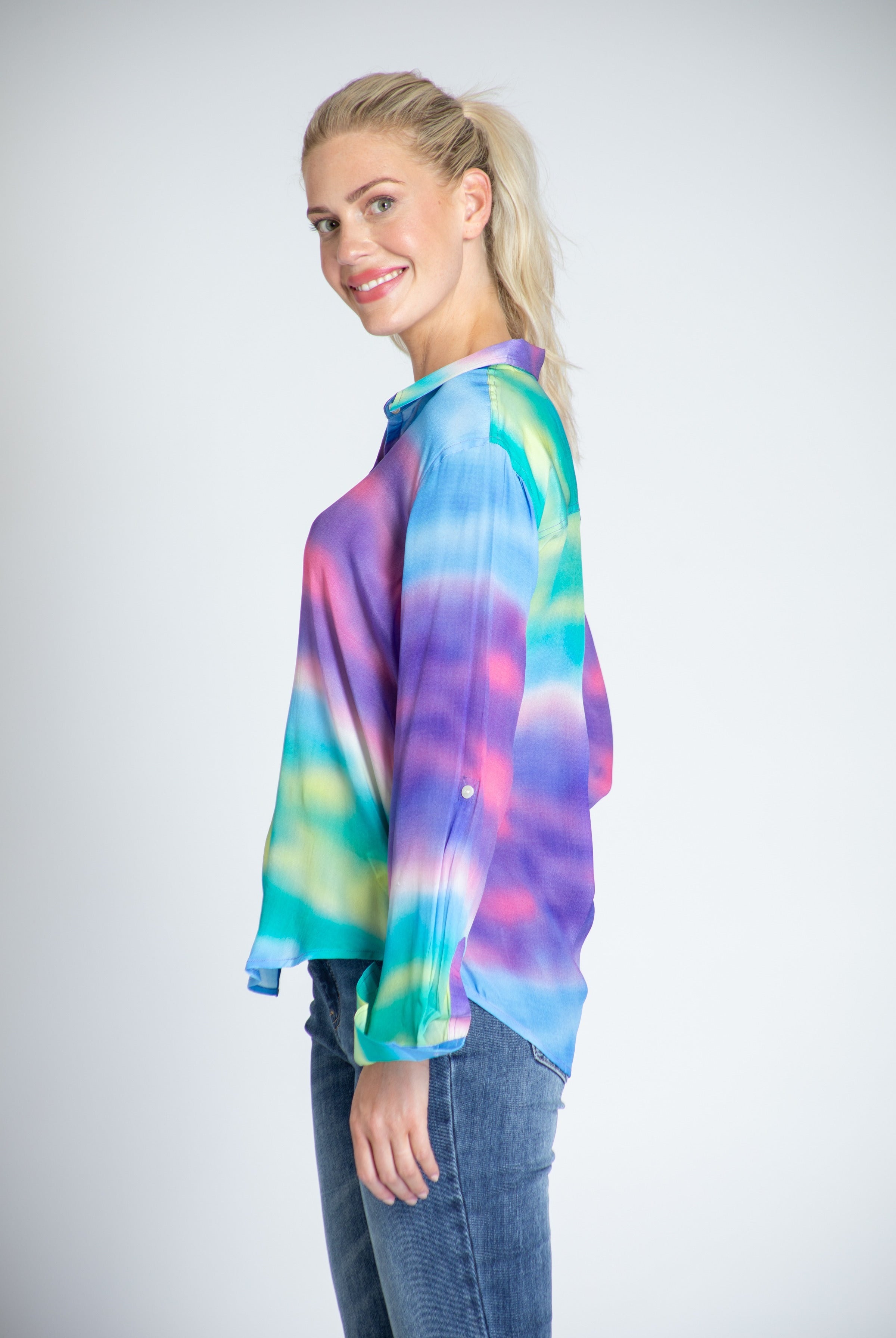 Colorful Ombre Print - Button-up With Roll-up Sleeve