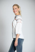 Geo Embroidered Pullover With ¾ Sleeve & Tassel