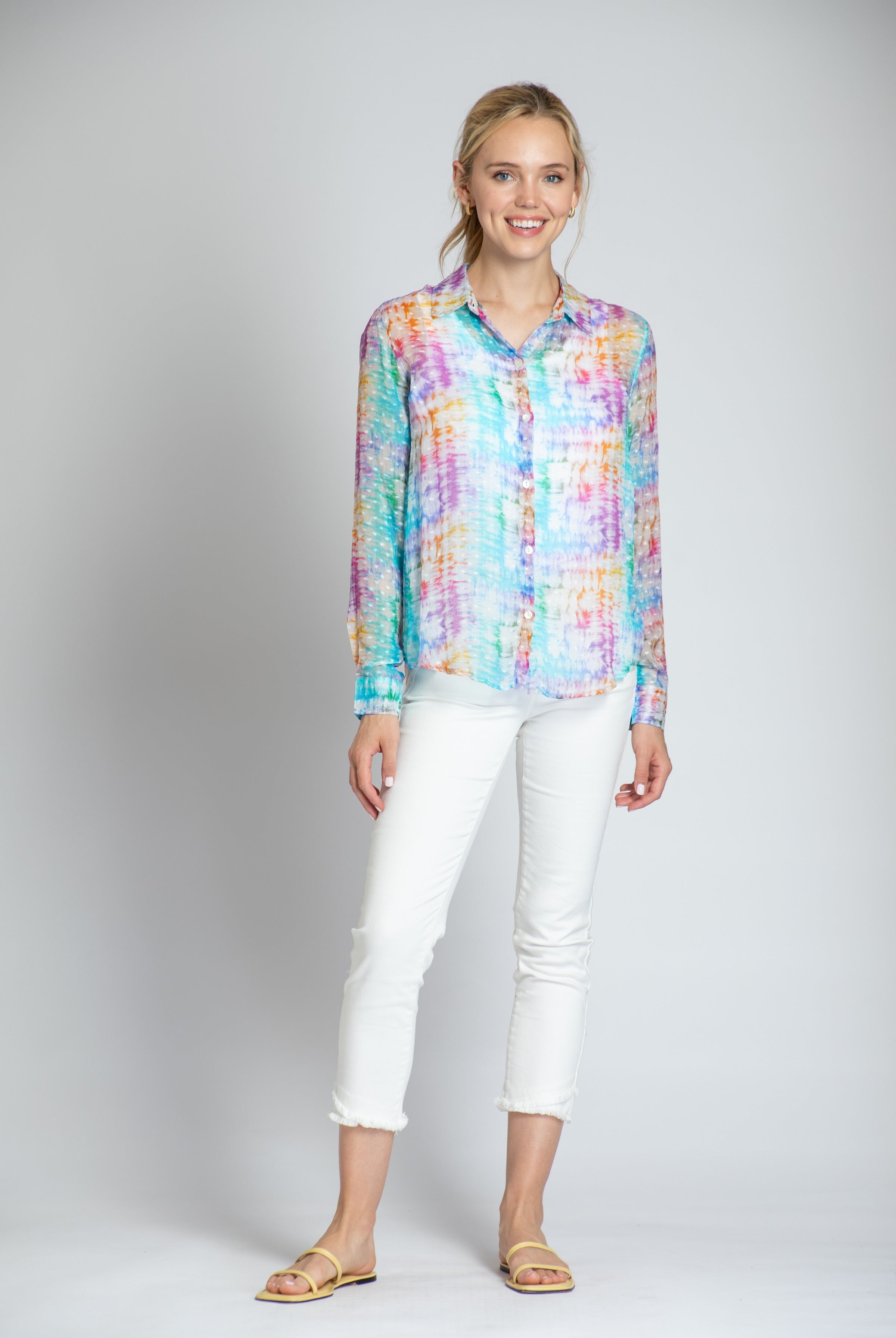Multicolor Tie Dye Print - Button-up With Roll-up Sleeve