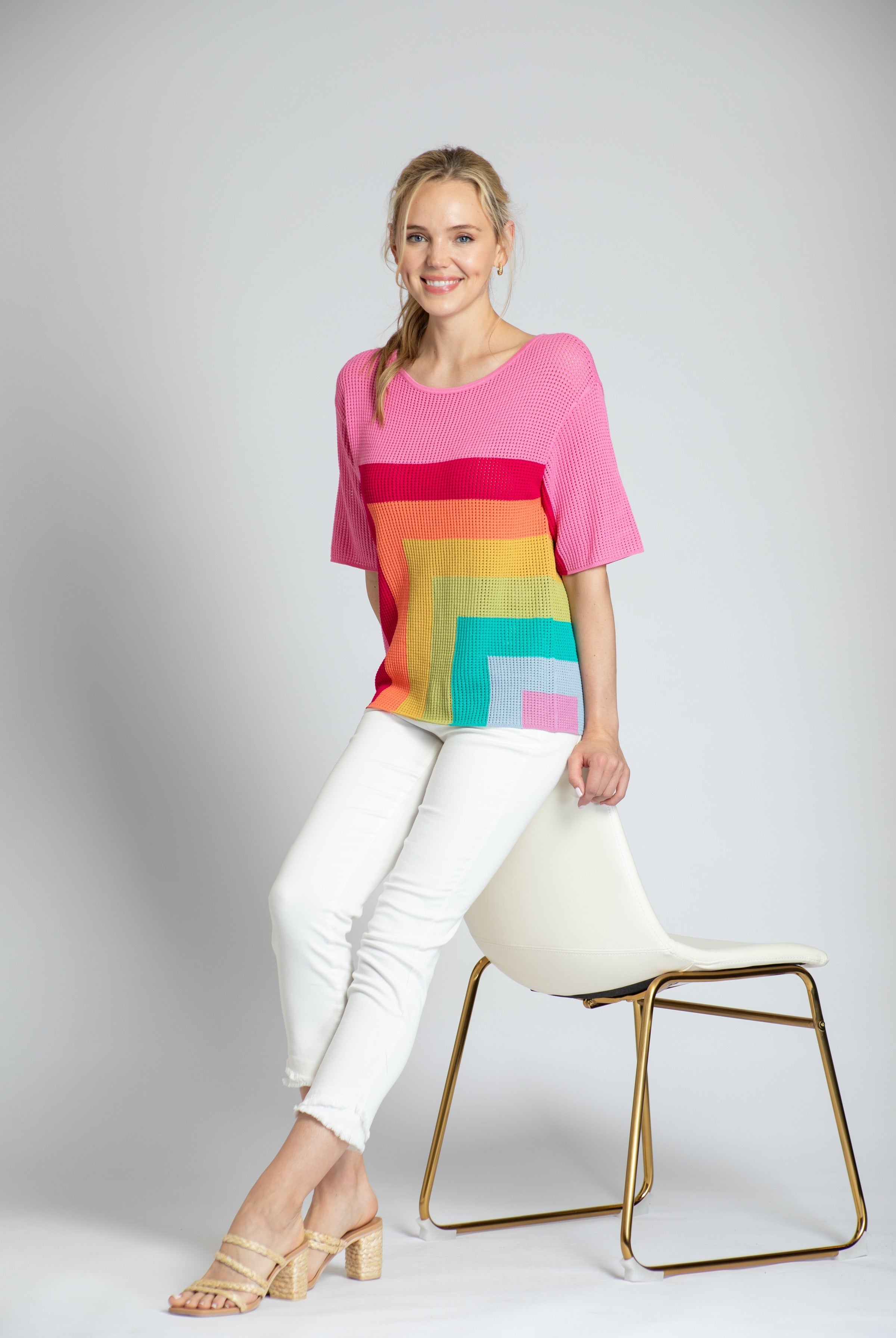 Color Block Open Knit Sweater