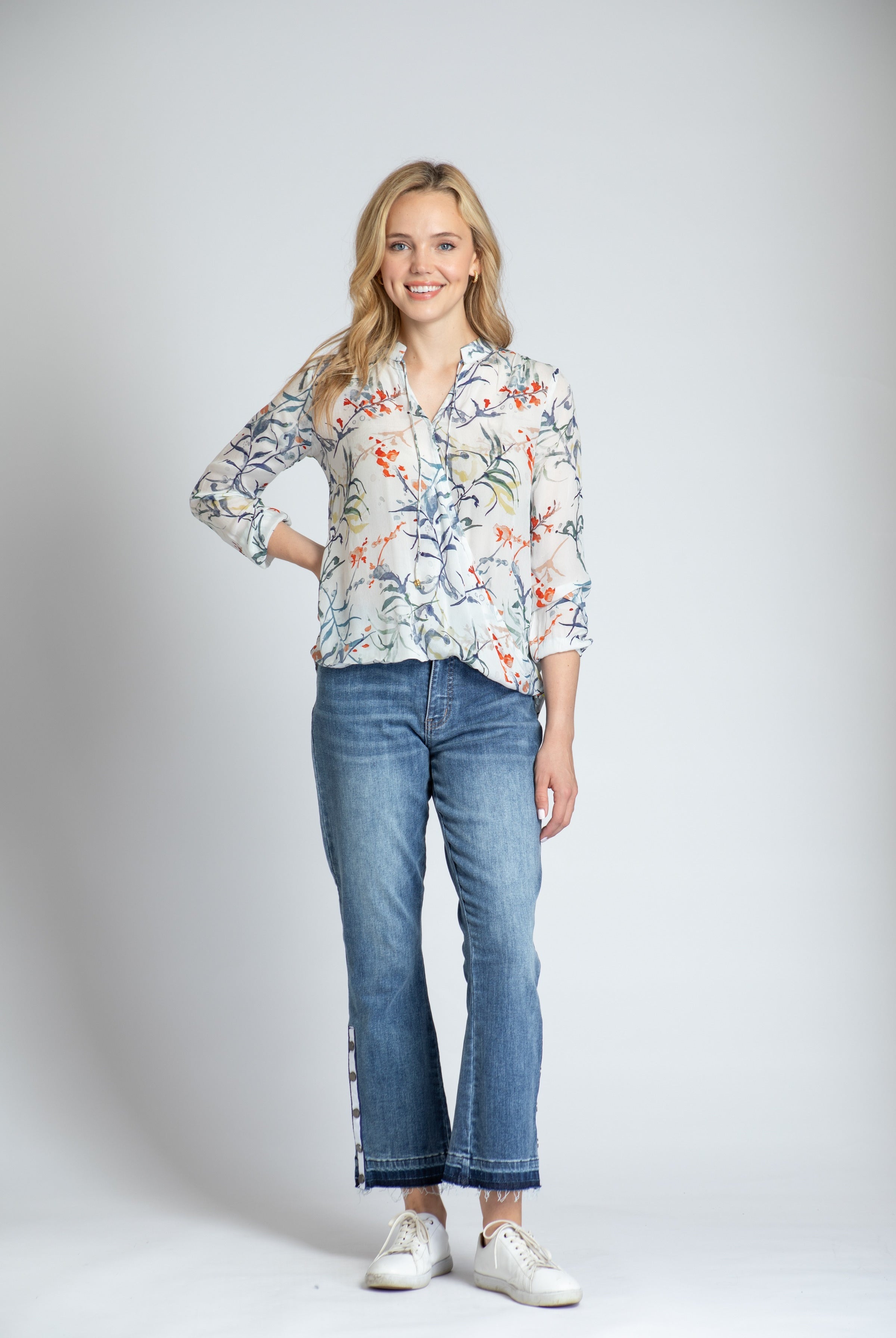  Botanical Print - Crossover Top With Tassel