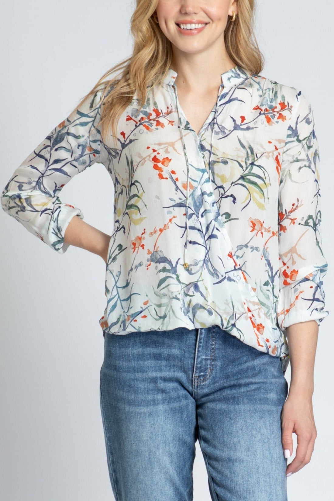  Botanical Print - Crossover Top With Tassel