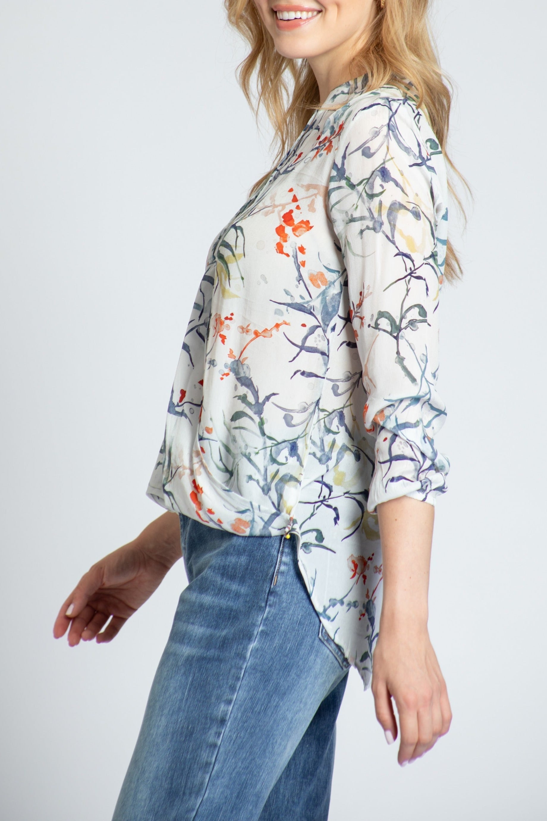  Botanical Print - Crossover Top With Tassel