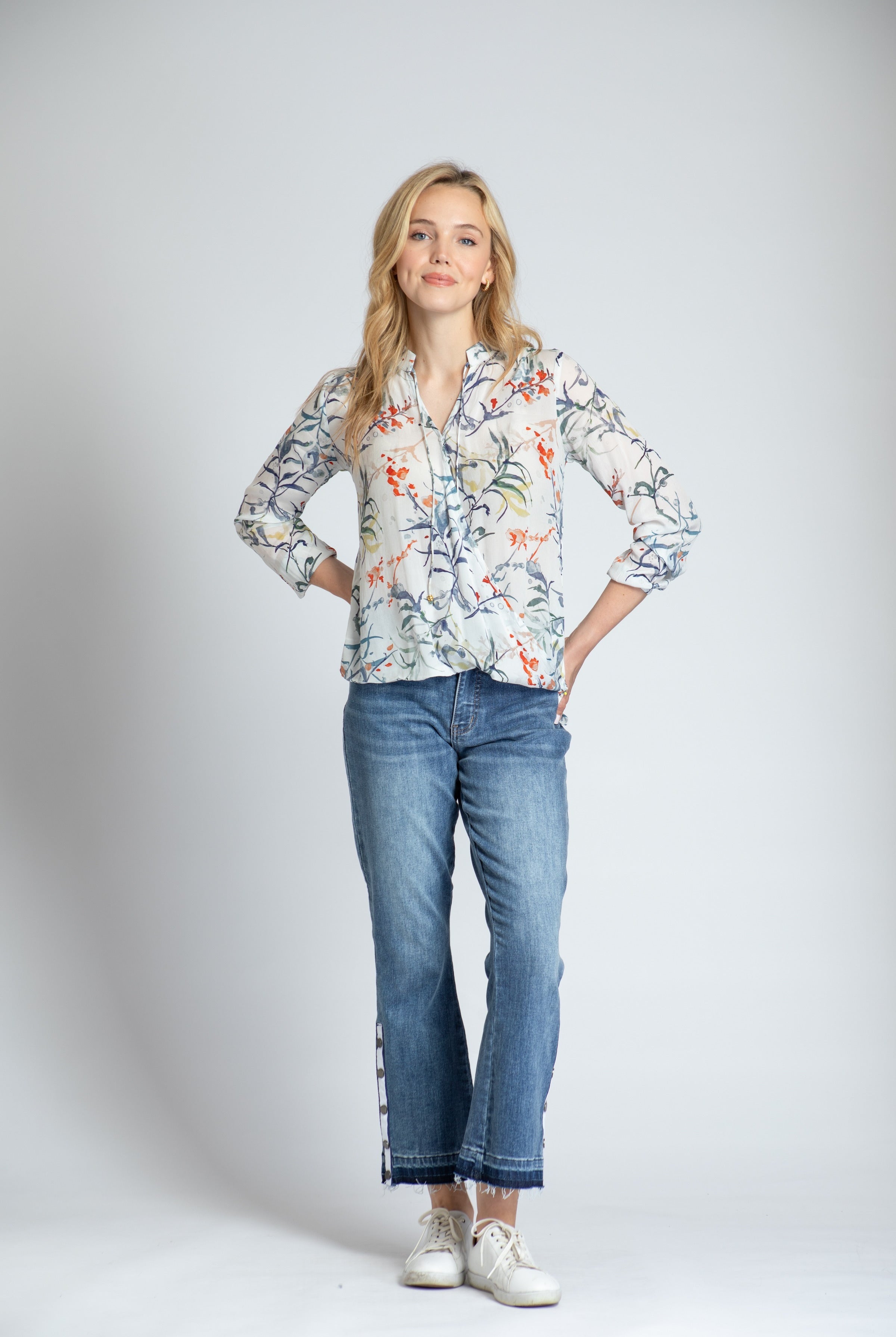  Botanical Print - Crossover Top With Tassel