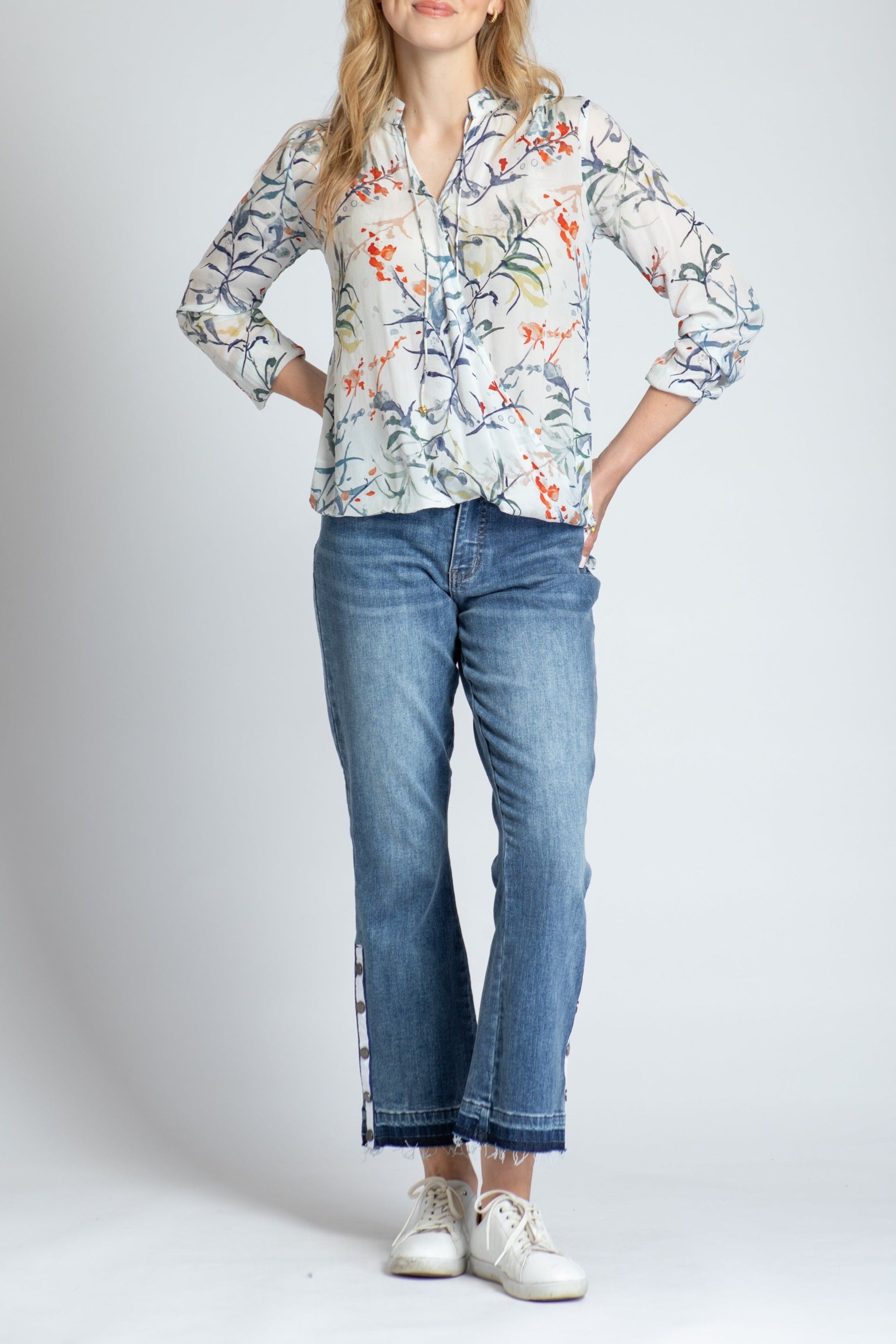  Botanical Print - Crossover Top With Tassel