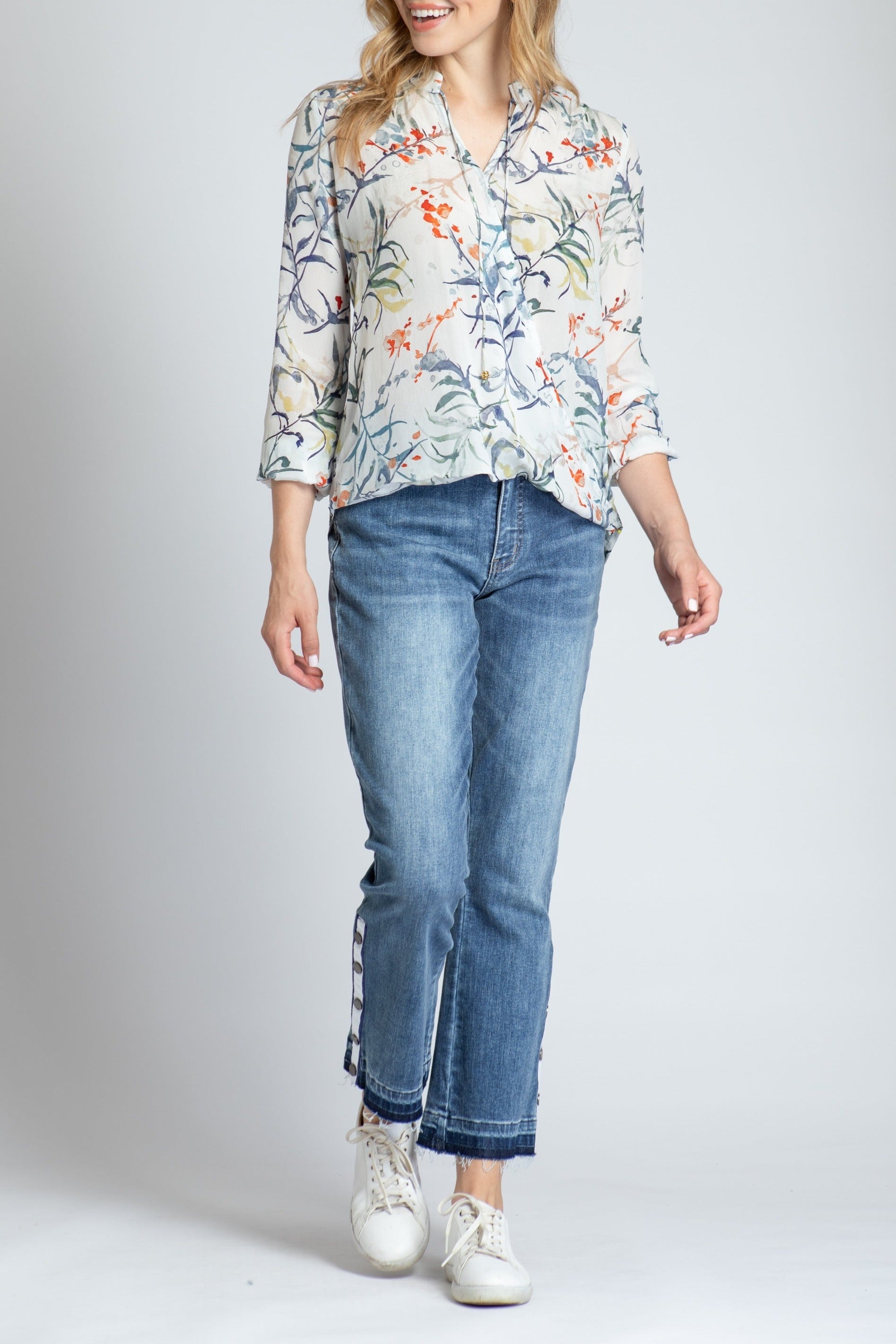  Botanical Print - Crossover Top With Tassel
