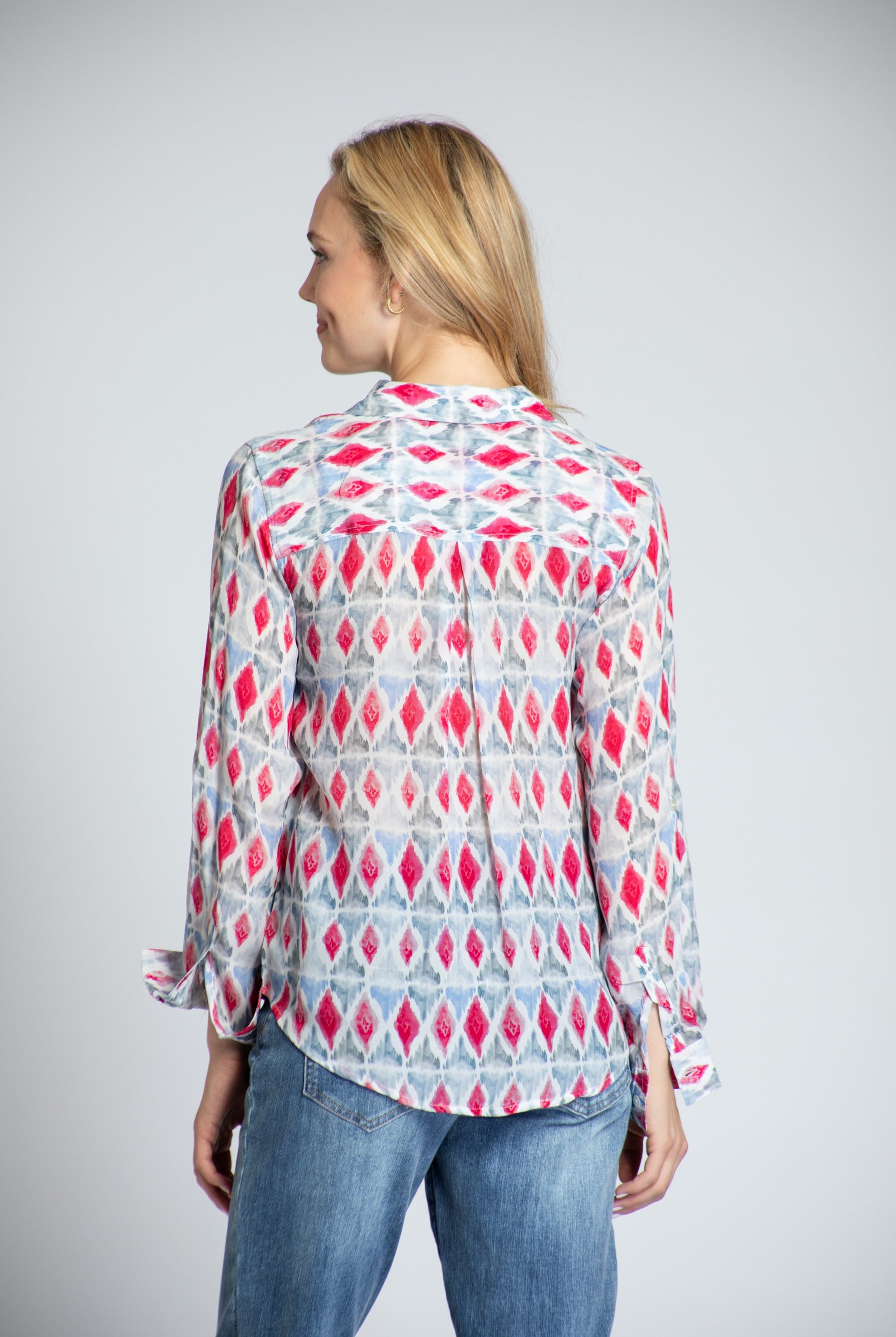 Diamond Ikat Print - Button-up With Roll-up Sleeve