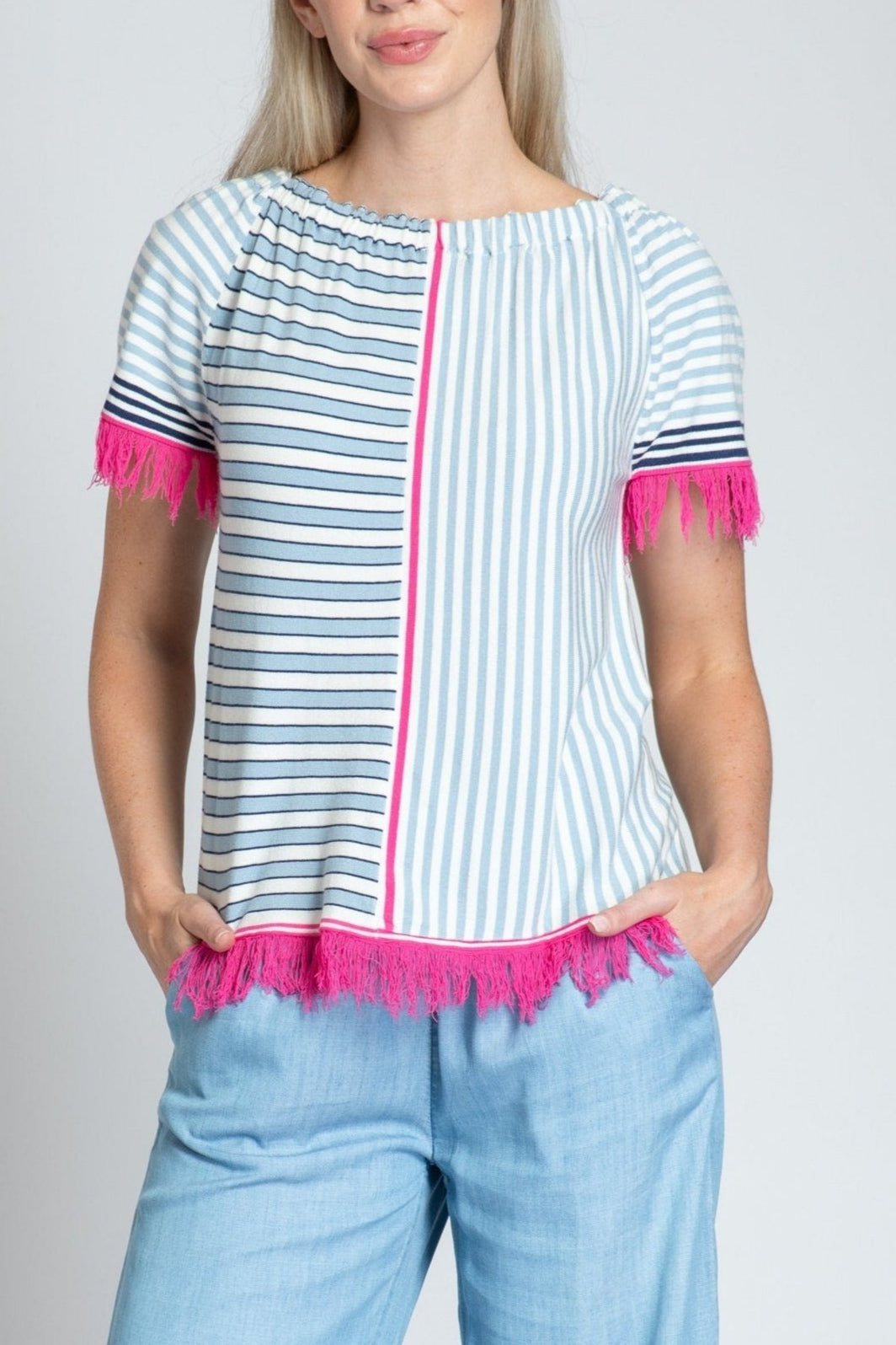  Fringe Multi Stripe Sweater