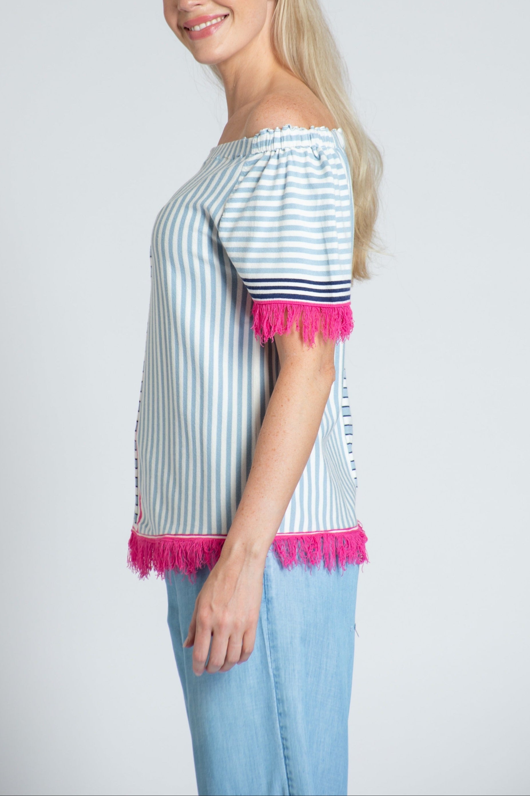 Fringe Multi Stripe Sweater