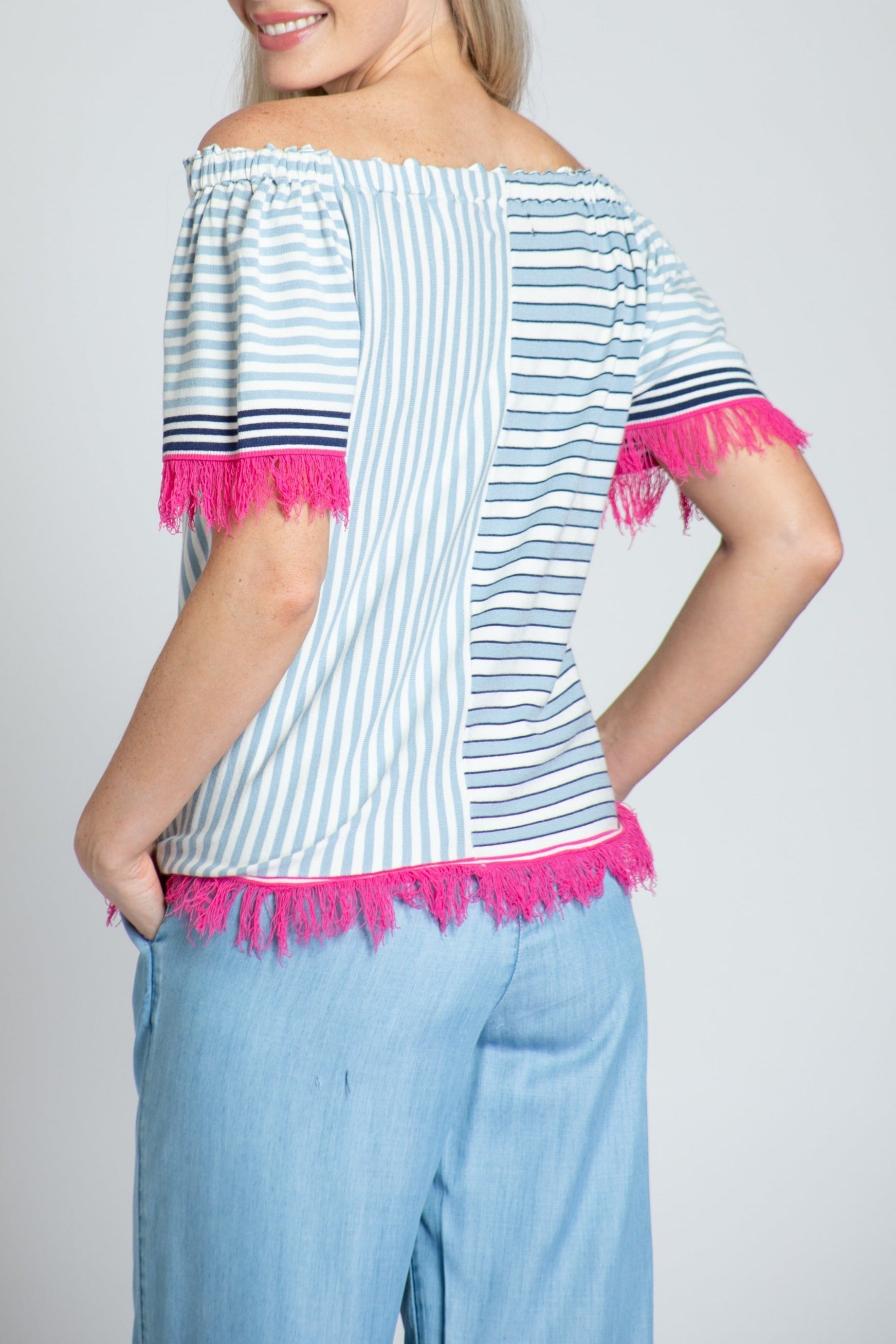  Fringe Multi Stripe Sweater