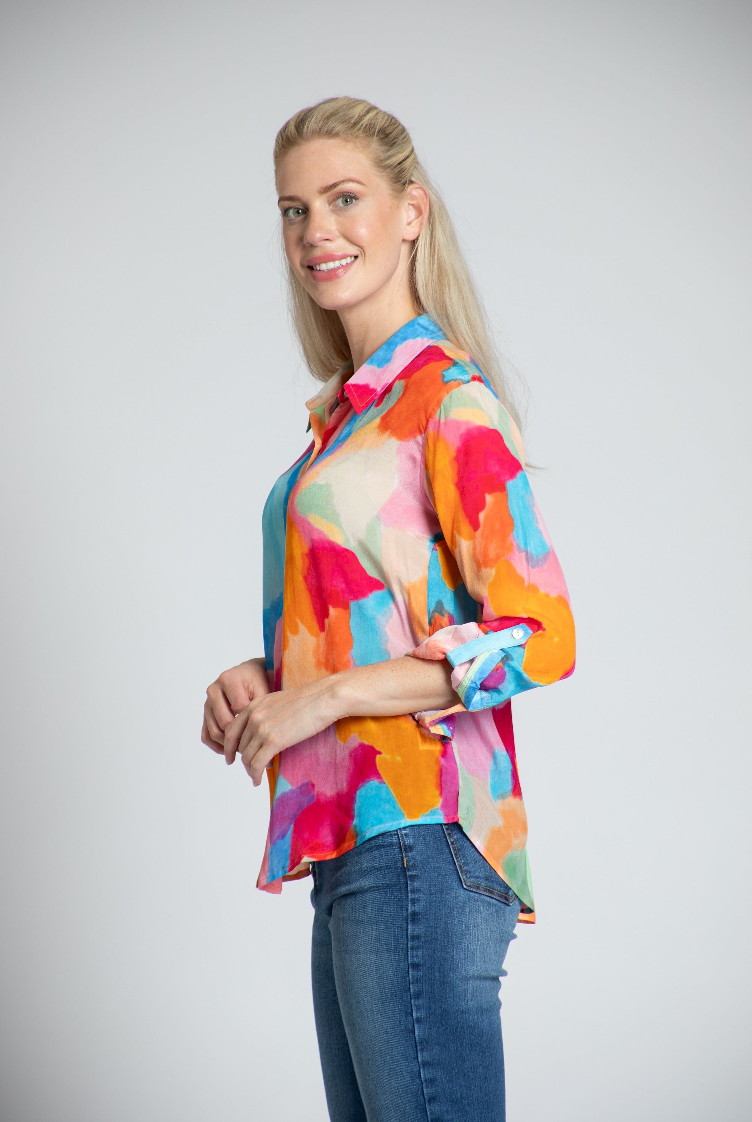 Vibrant Abstract Print - Button-up With Roll-up Sleeve