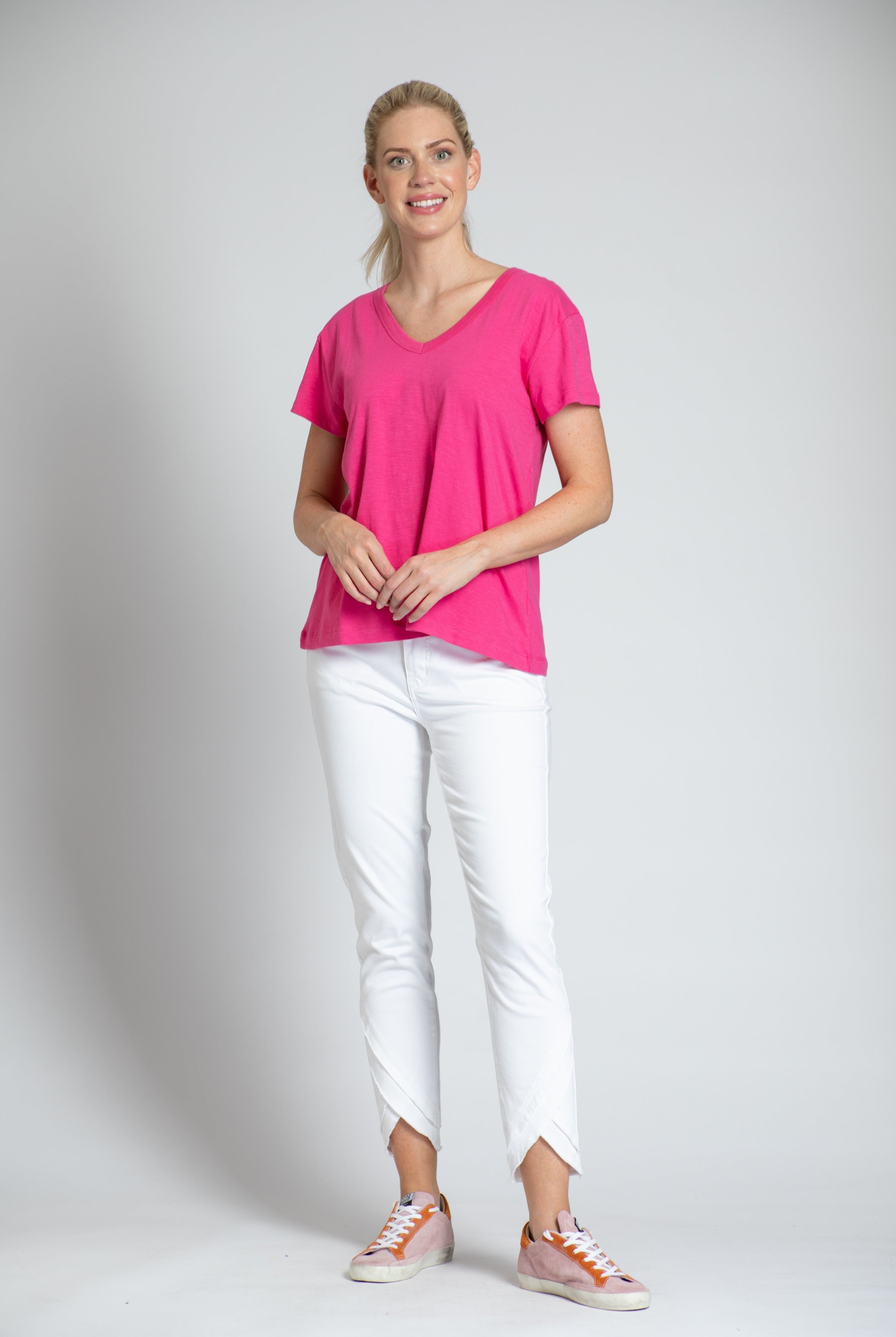Short Sleeve V-Neck Pink Full-1 APNY