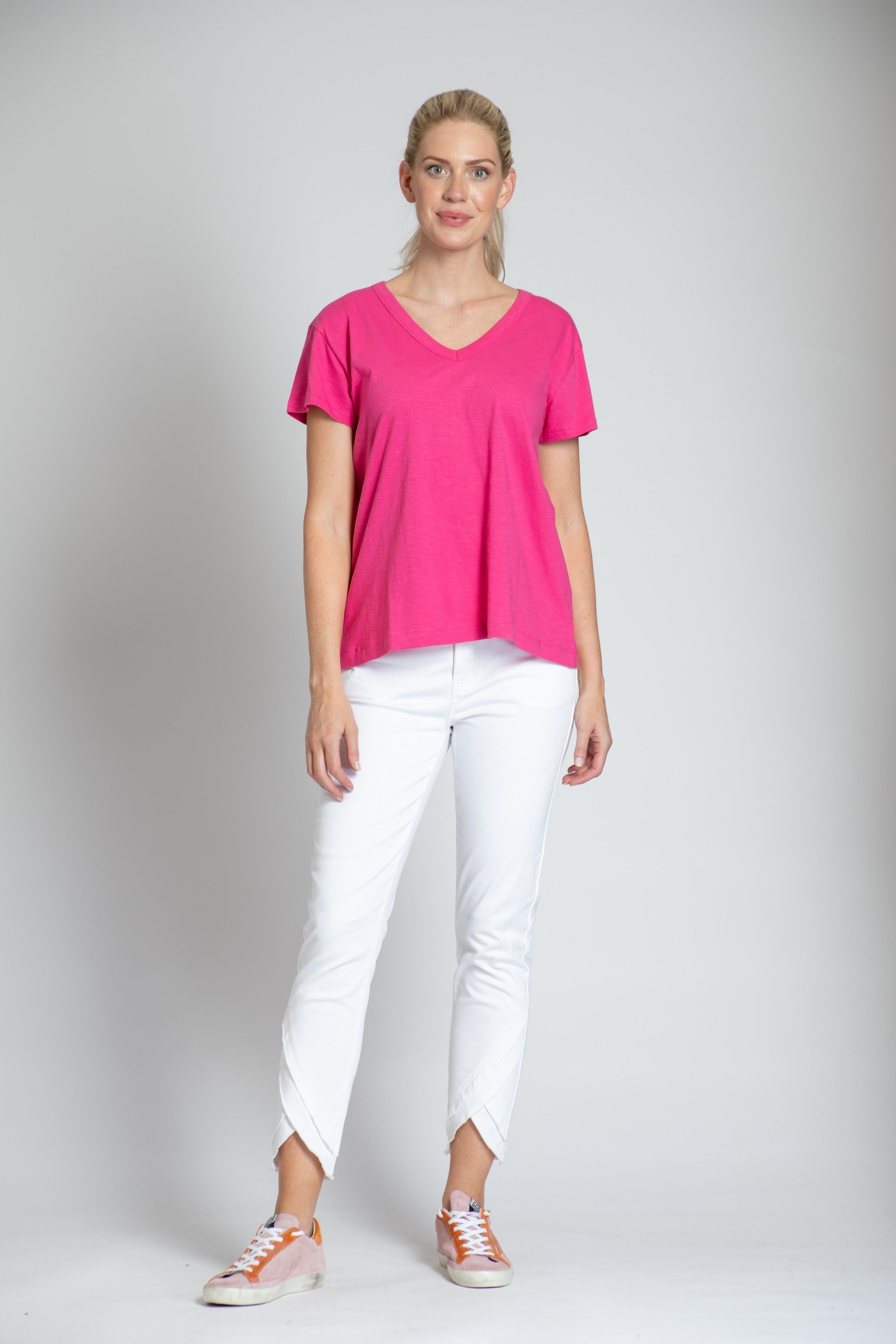 Short Sleeve V-Neck Pink Full APNY 