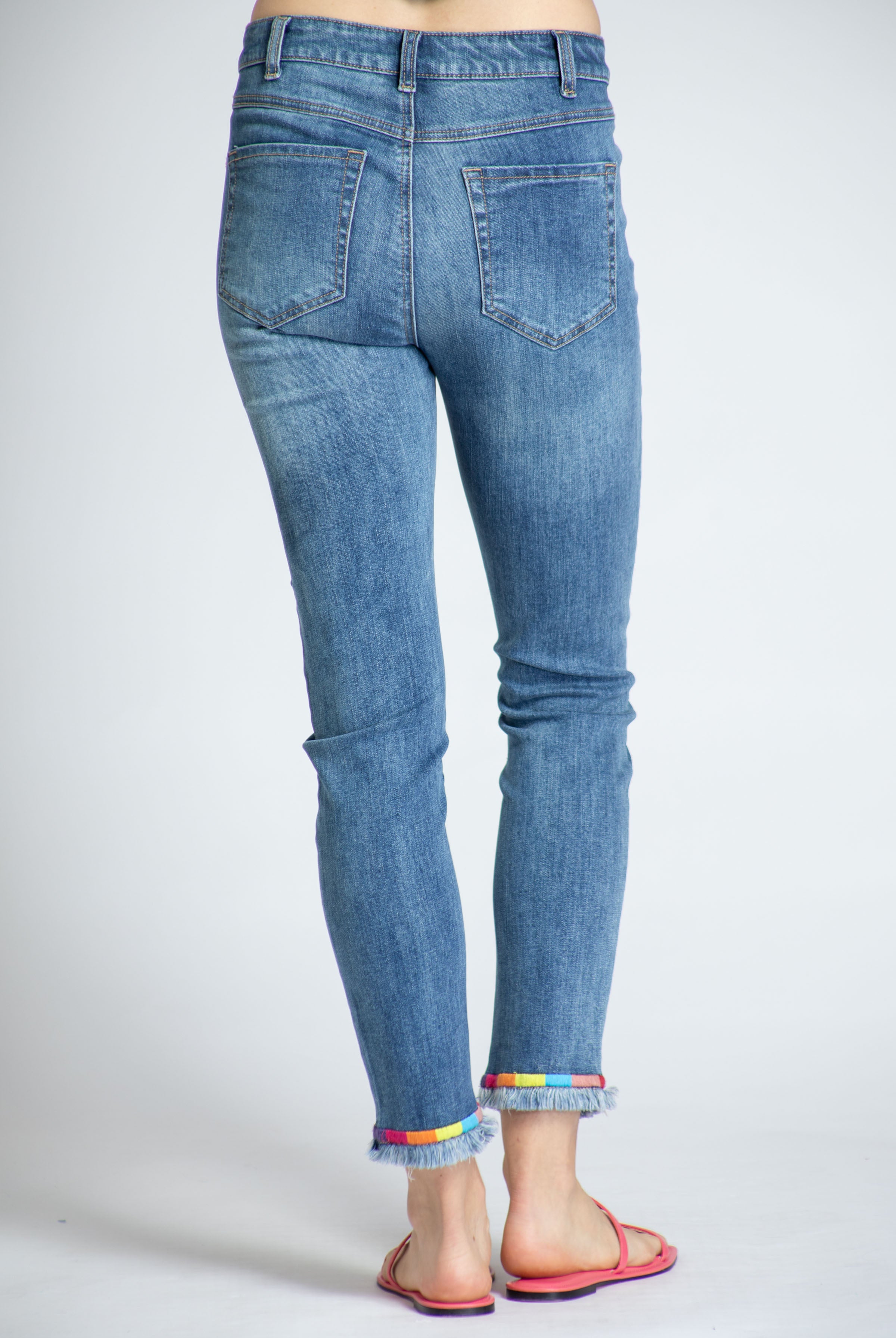 Rainbow Embroidered Straight Leg Jean - Medium Indigo