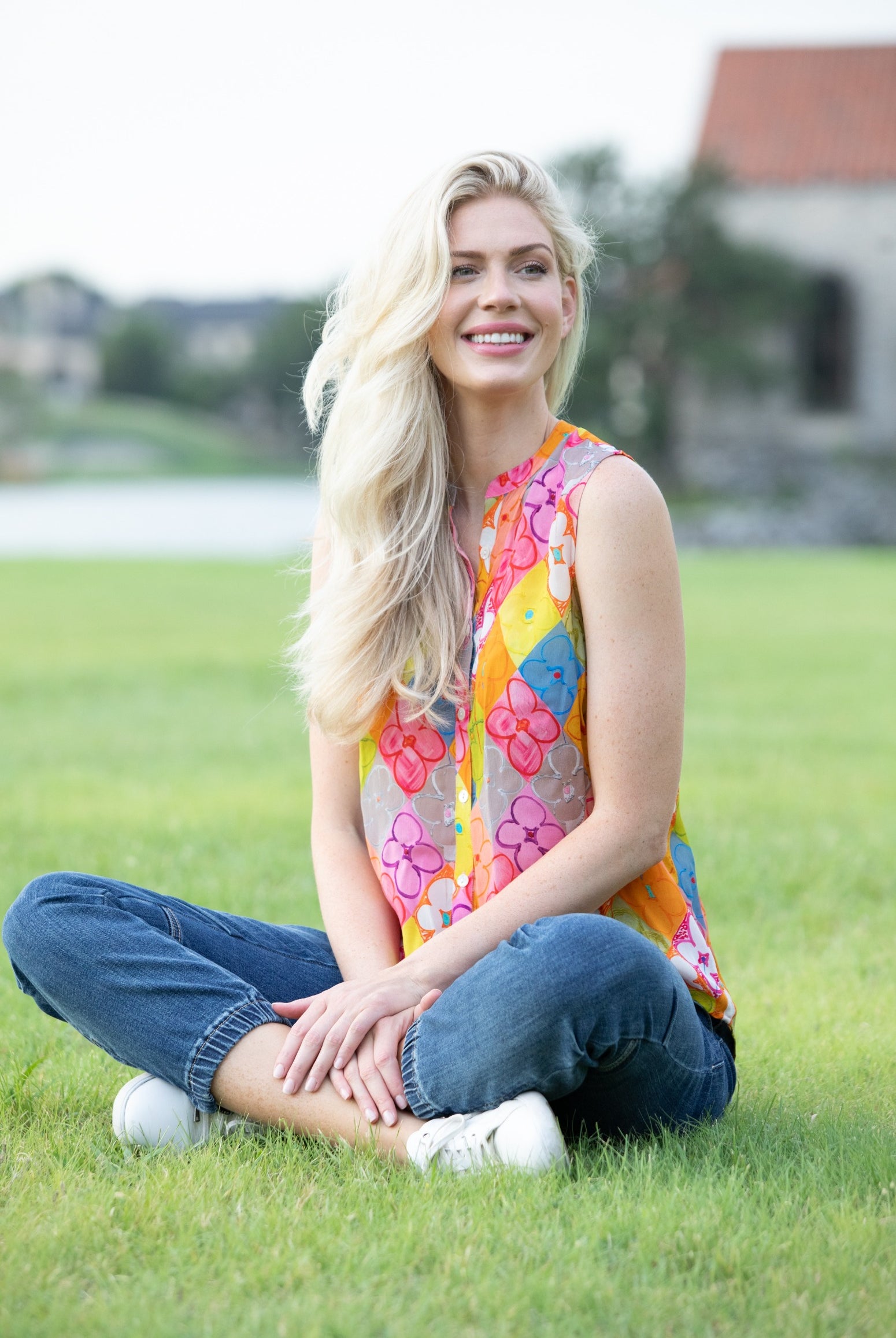 Field Of Flowers Print - Button Up Tank