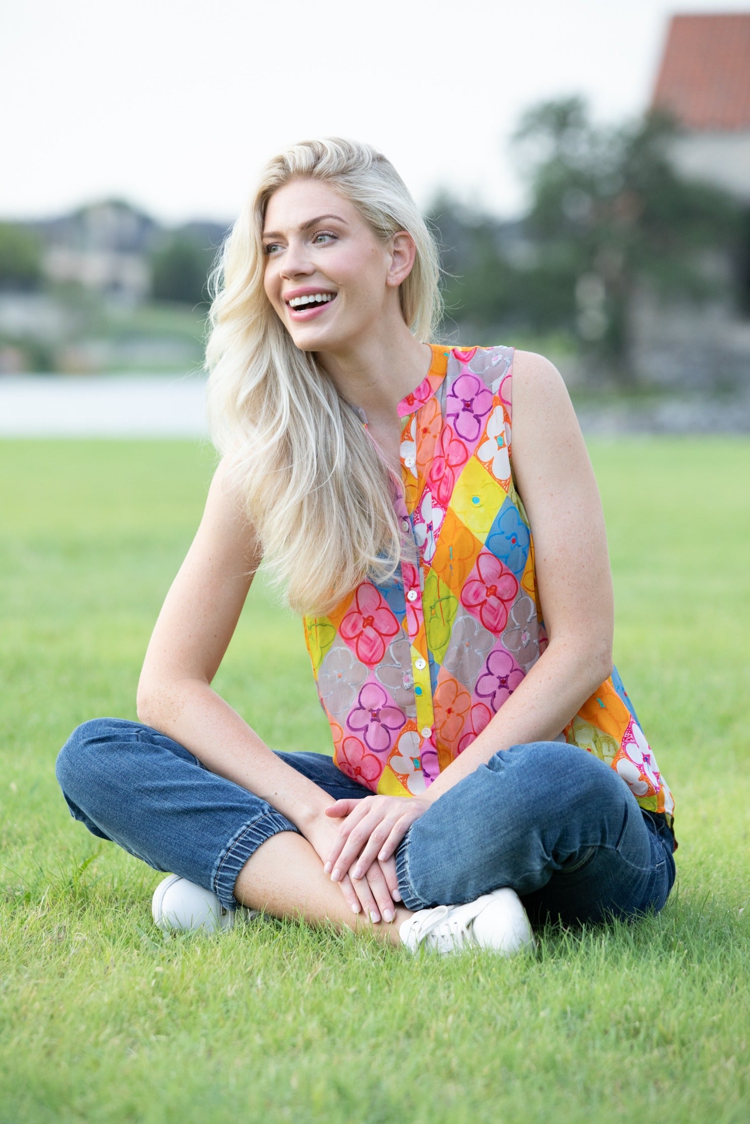 Field Of Flowers Print - Button Up Tank