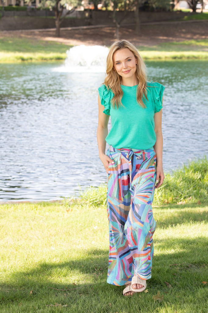 Ruffle Cap Sleeve Tee Garden Green Full APNY