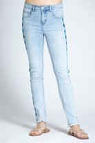 Emma Side Seam-Embroidered Straight Leg Ankle Jean Light Indigo Front APNY
