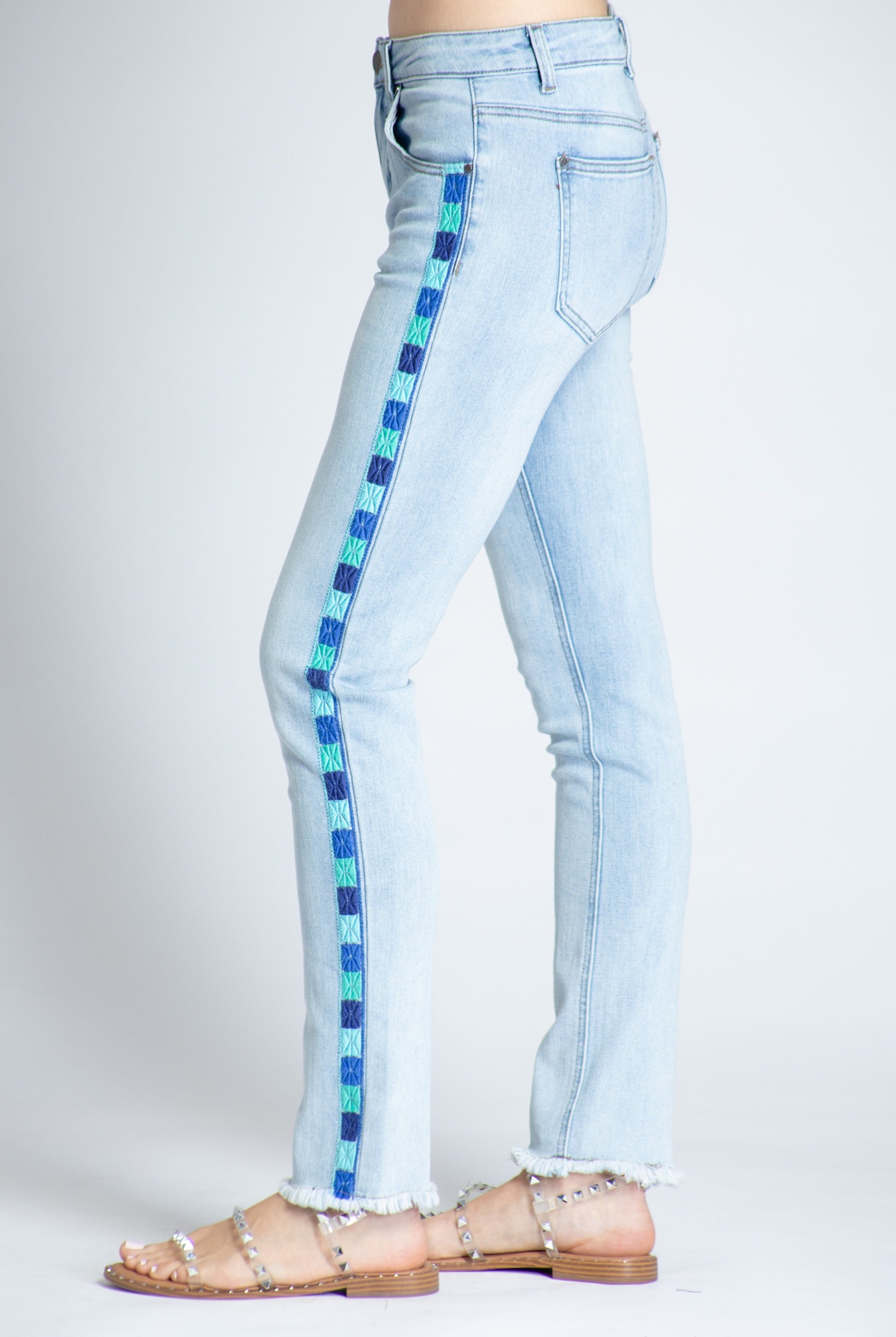 Emma Side Seam-Embroidered Straight Leg Ankle Jean Light Indigo Side APNY