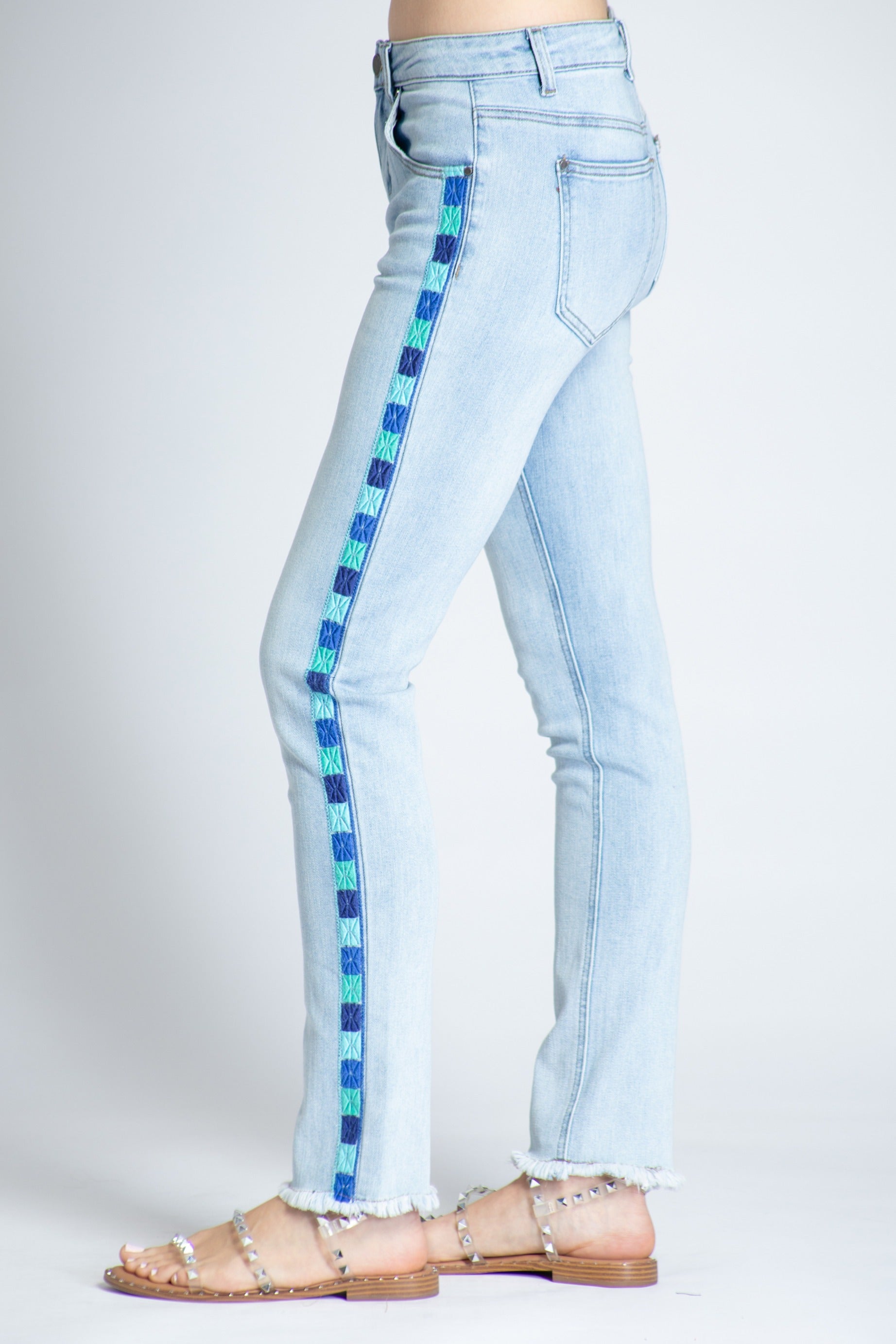 Emma Side Seam-Embroidered Straight Leg Ankle Jean Light Indigo Side APNY