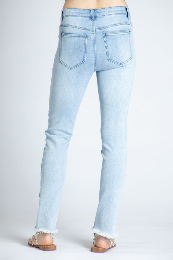 Emma Side Seam-Embroidered Straight Leg Ankle Jean Light Indigo Back APNY