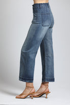 Cropped Wide Leg Pant With Patch Pockets - INDIGO | left side