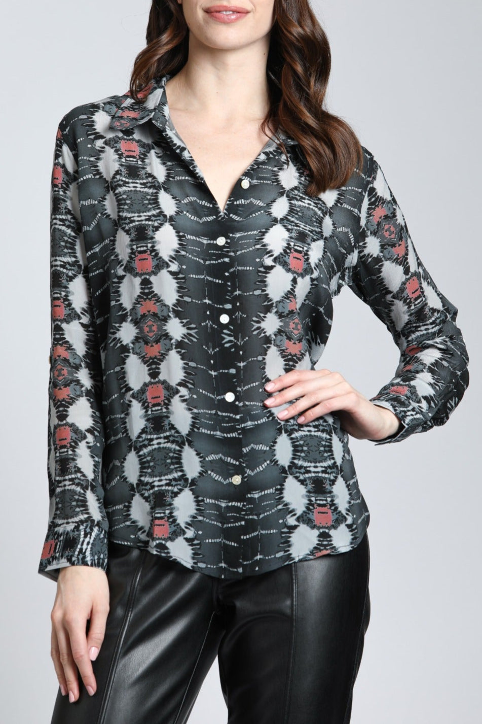  Button up  and Roll up Sleeve  with IKAT STRIPE PRINT | front side